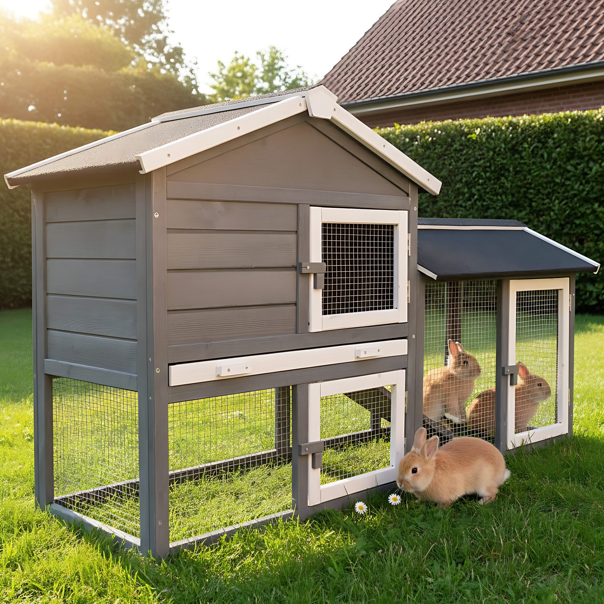 Zooprinz Kleintierstall Dream Grey mit Auslauf 146x86x50 cm (BxHxT), Kotsch günstig online kaufen