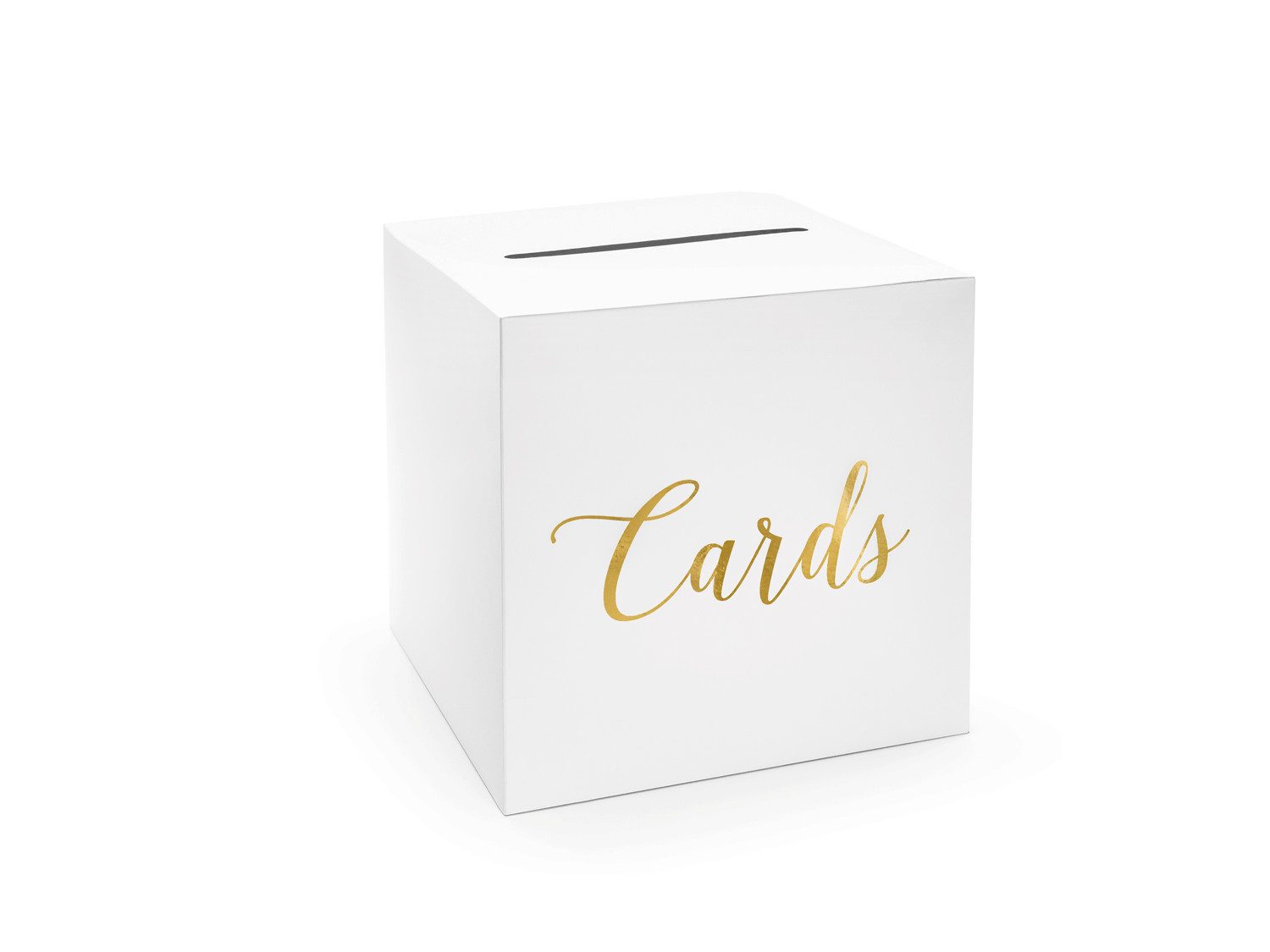 partydeco Geschenkbox, Kartenbox Hochzeit 24cm Papier, weiß / gold