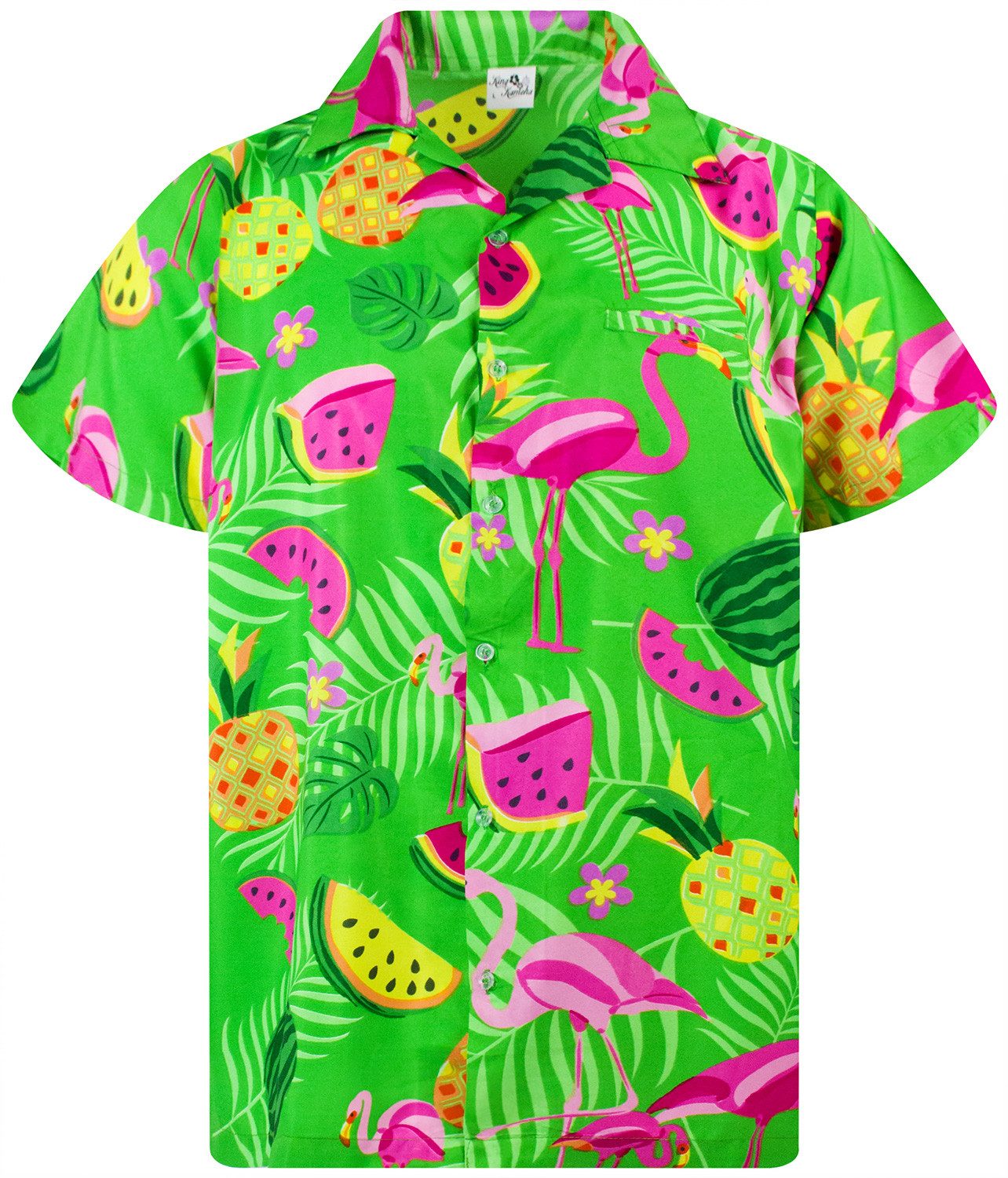 King Kameha Hawaiihemd Flamingo Melone Funky Hawaii-Hemd Kurzarm Front-Tasc günstig online kaufen