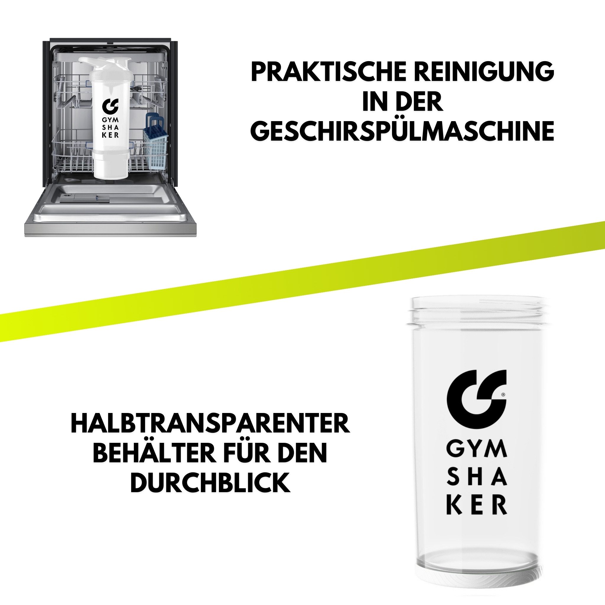 GYMSHAKER Protein Shaker mit Pulverfach - Trinkflasche für Fitness, Sport & Bodybuilding, Shaker für EAA, Eiweiß- & Sportgetränke, spülmaschinengeeignet