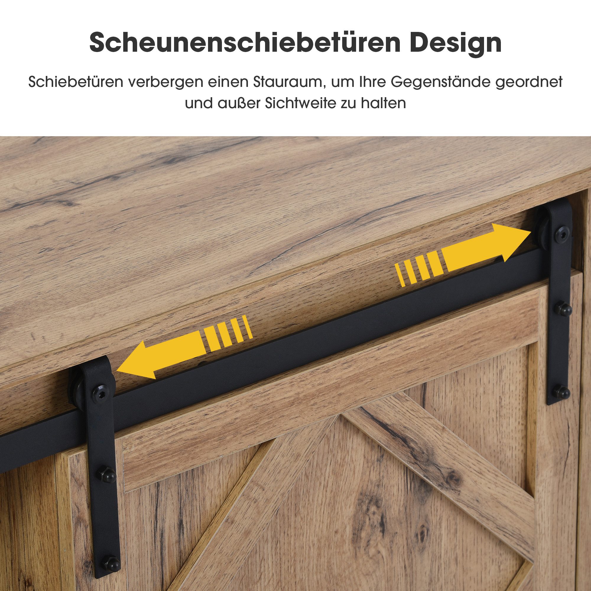 IDEASY TV-Schrank TV-Schrank, Sideboard, Aufbewahrungsschrank, Schiebetür, (Schließfach, Vitrine) 150*40*60 cm, weiß/braun, 2 Kabelführungslöcher, Kabelaufbewahrung
