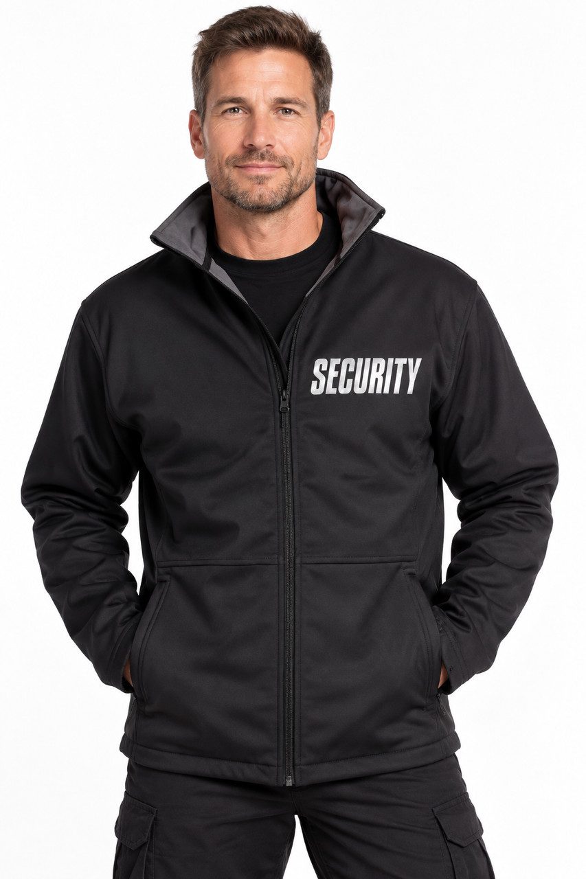 coole-fun-t-shirts Softshelljacke Security Softshell Jacke Herren Schwarz silbermetallisch S–3XL 4-Wege Super Stretch Softshell Material