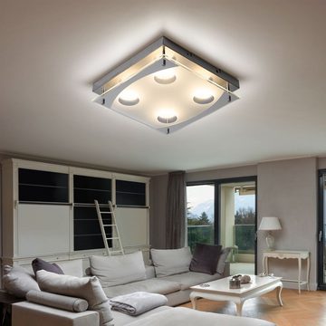 etc-shop LED Deckenleuchte, Leuchtmittel inklusive, Warmweiß, Deckenlampe aus Chrom und Glas quadratische LED Deckenleuchte