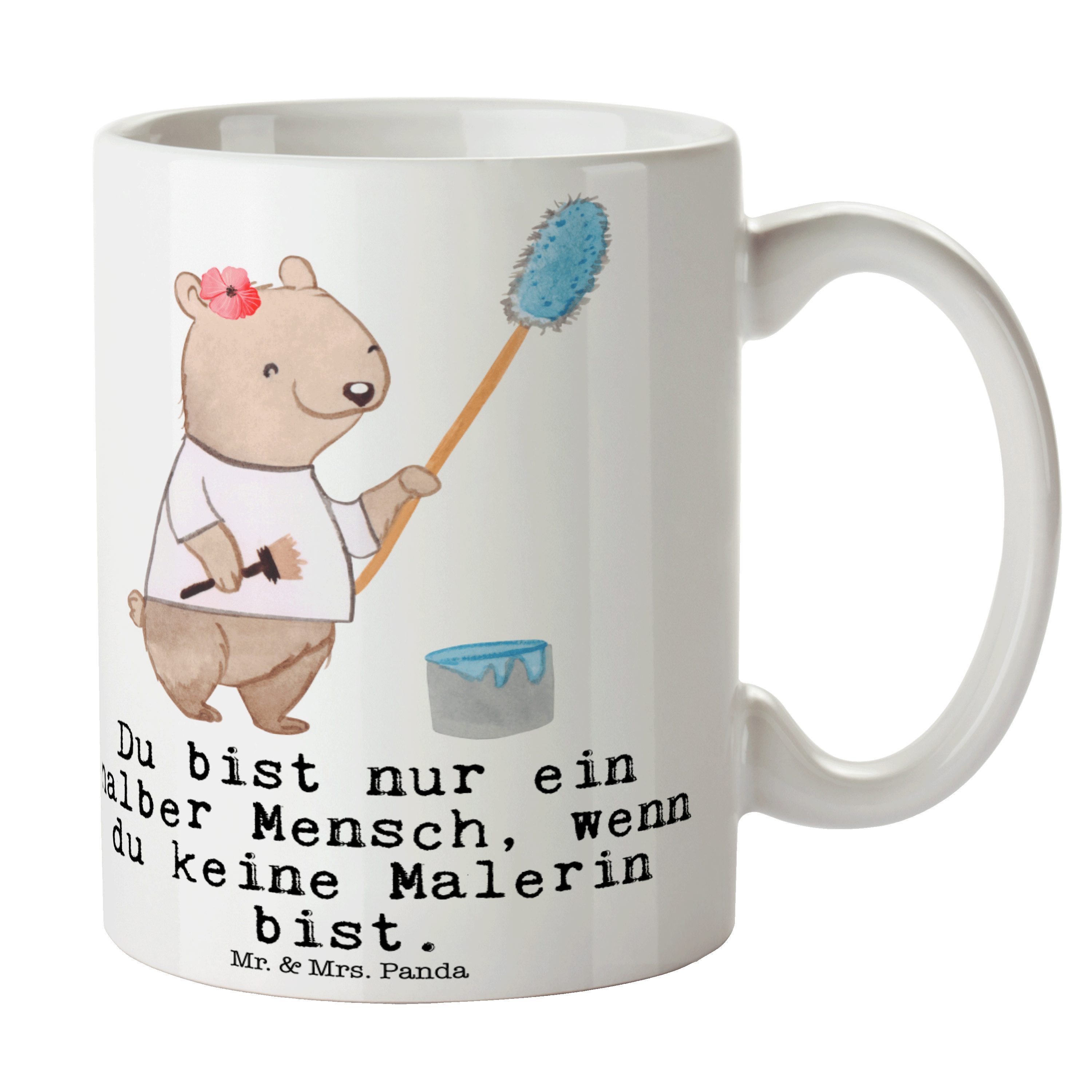 Tasse Meisterprüfun, Weiß Mrs. & - Tasse, mit - Becher, Geschenk, Malerin Keramik Mr. Büro Herz Panda