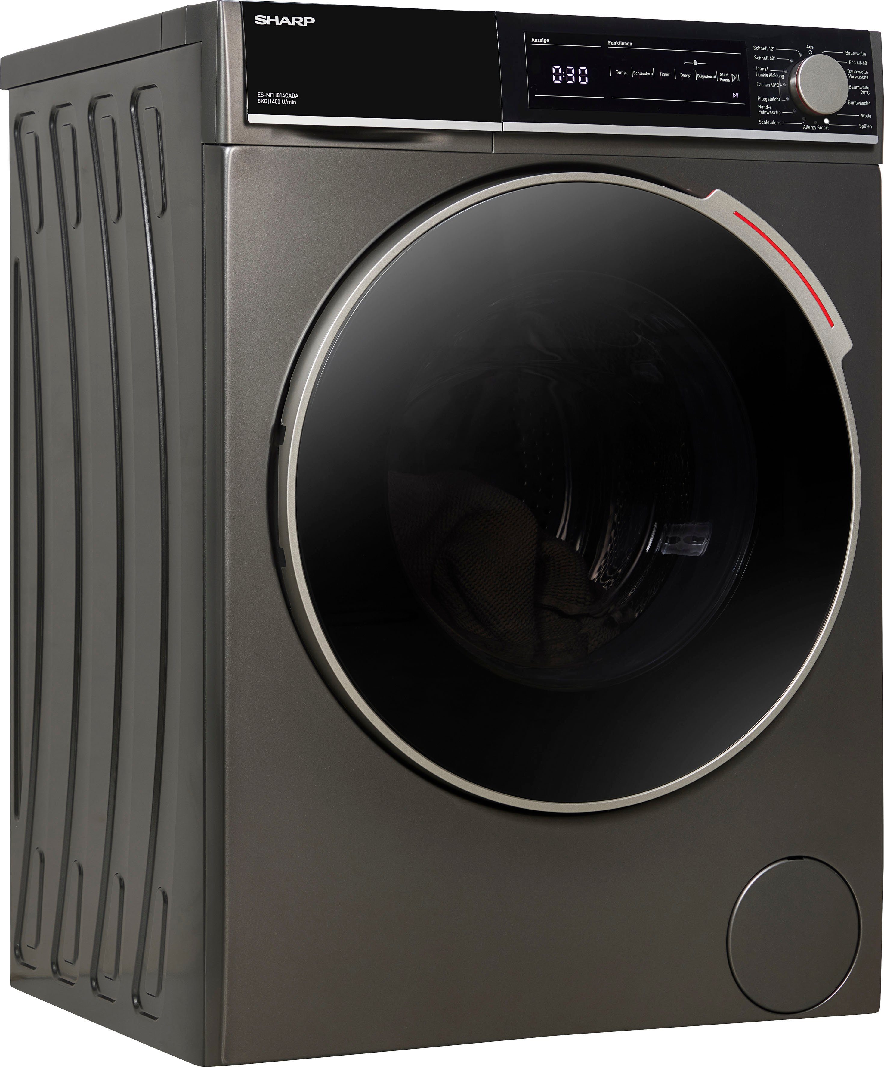 Sharp Waschmaschine ES-NFH814CADA-DE, 8 kg, 1400 U/min, Programmwahlknebel  und DirectTouch mit LED-Display
