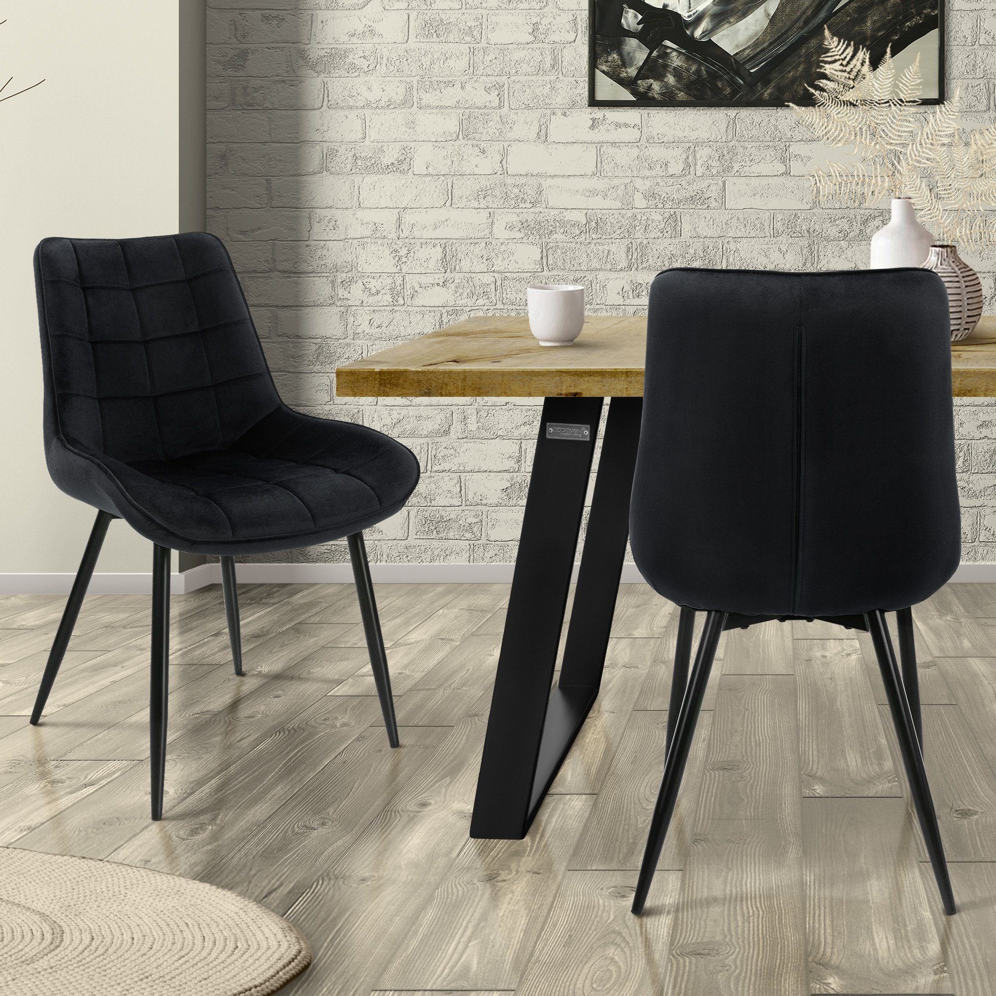 ML-DESIGN Stuhl Esszimmerstühle Küchenstuhl Ergonomisch Set), Samtbezug Metallbeine Wohnzimmerstuhl Schwarz Set 2er (2er Polsterstuhl