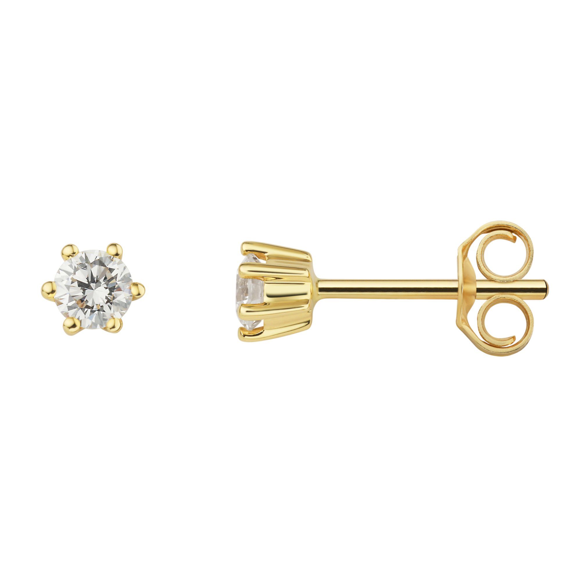Gold Schmuck Ohrstecker Ohrringe aus Gelbgold, ELEMENT Paar ONE Brillant 585 Diamant ct Damen Ohrstecker 0.25