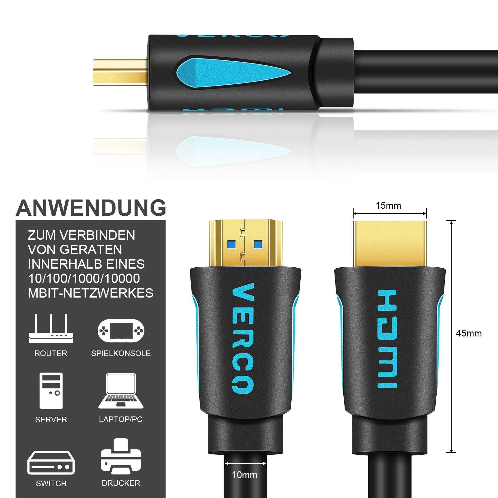 VERCO Full HD 4K 8K UHD rundes 2.1 HDMI-Kabel, HDMI Typ A, (100 cm), HDR eARC 3D Cec High Speed Ethernet Stecker sind vergoldet – Bild 5 von 5