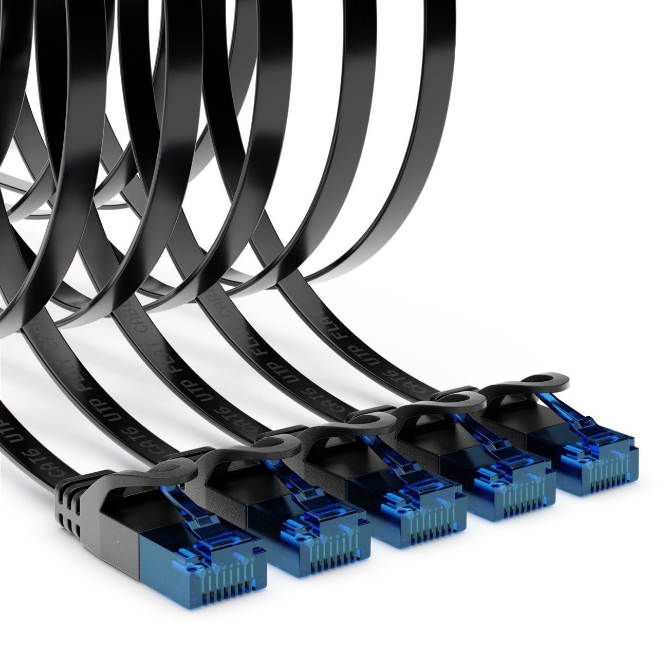 deleyCON 5x 1m CAT6 Flaches Netzwerkkabel 1,5mm Flachbandkabel U-UTP RJ45 LAN-Kabel