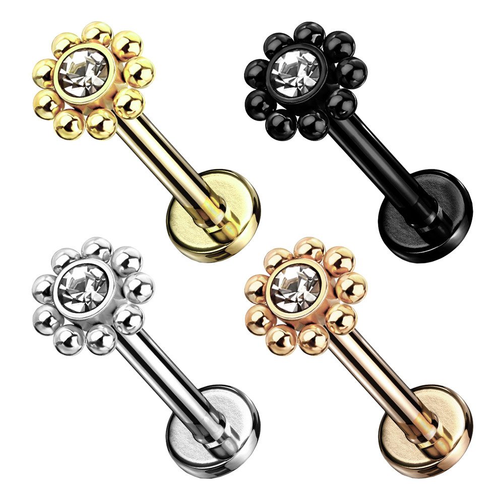 Taffstyle Piercing-Set Labret Monroe Piercing Zirkonia Blume Innengewinde G günstig online kaufen
