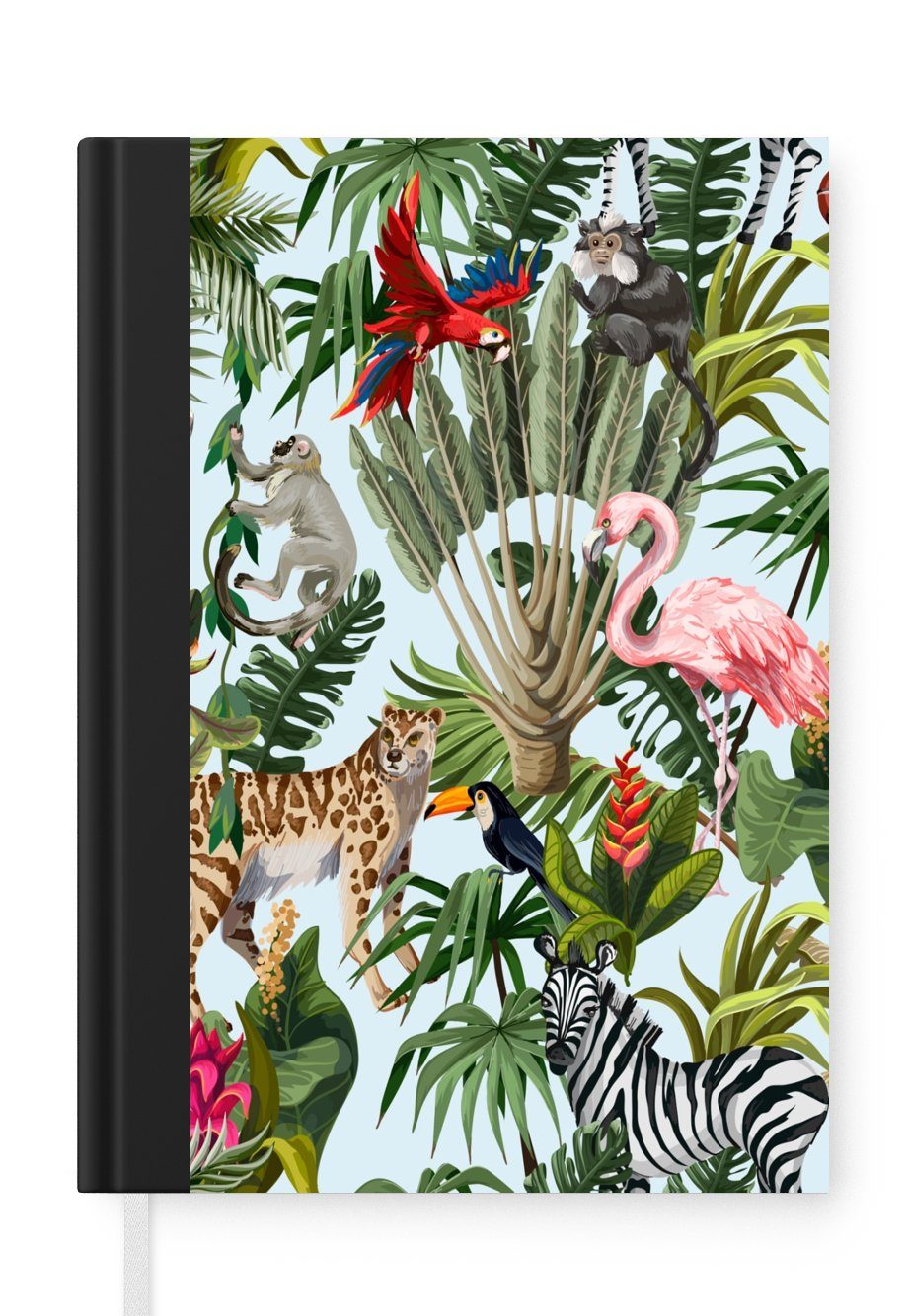 MuchoWow Notizbuch Dschungel - Tiere - Mädchen - Kinder - Jungen - Flamingo - Papagei, Journal, Merkzettel, Tagebuch, Notizheft, A5, 98 Seiten, Haushaltsbuch