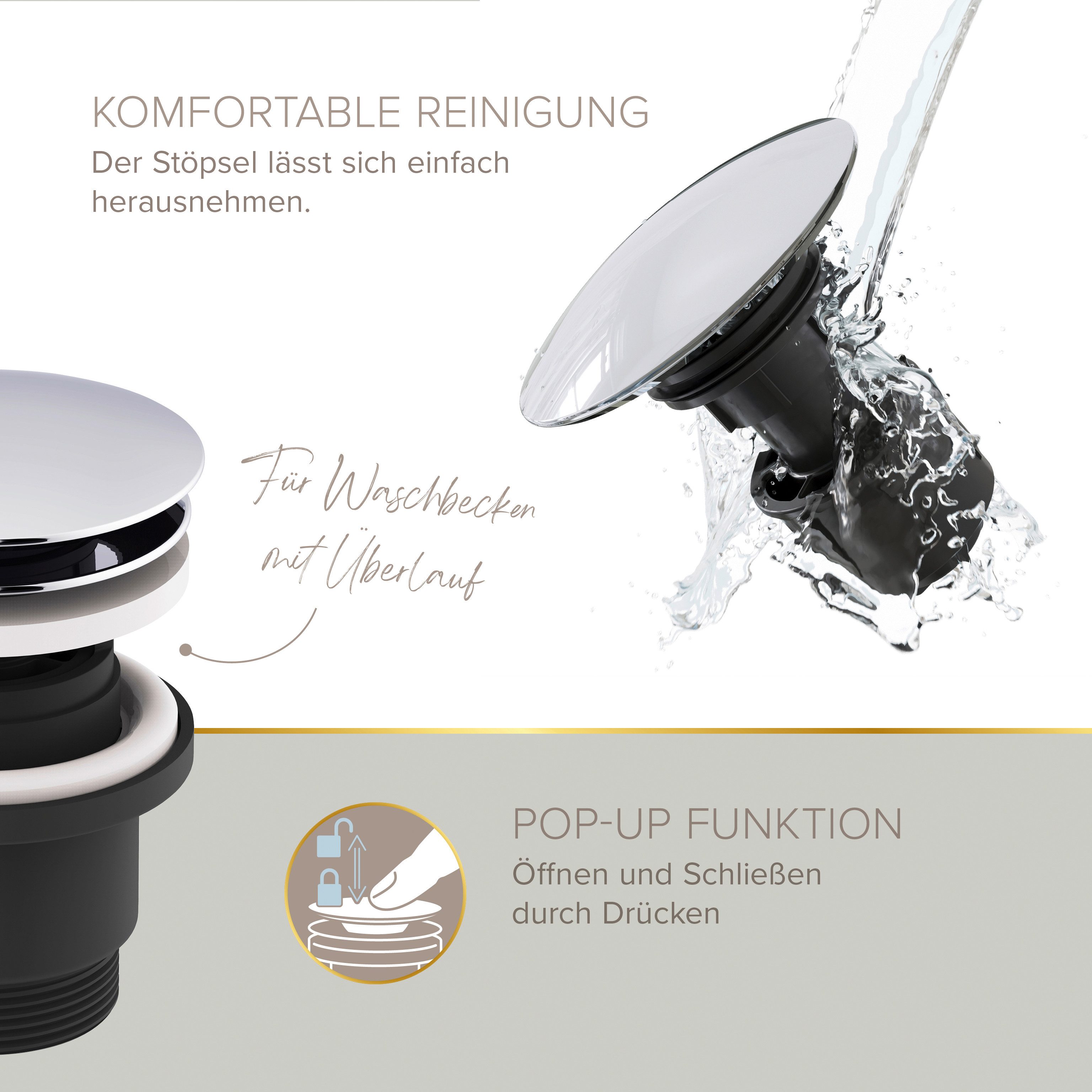 Lenz Waschtischarmatur BOW2 (Armatur mit Pop-Up-Ventil) EasyFix Befestigung – Bild 4 von 5