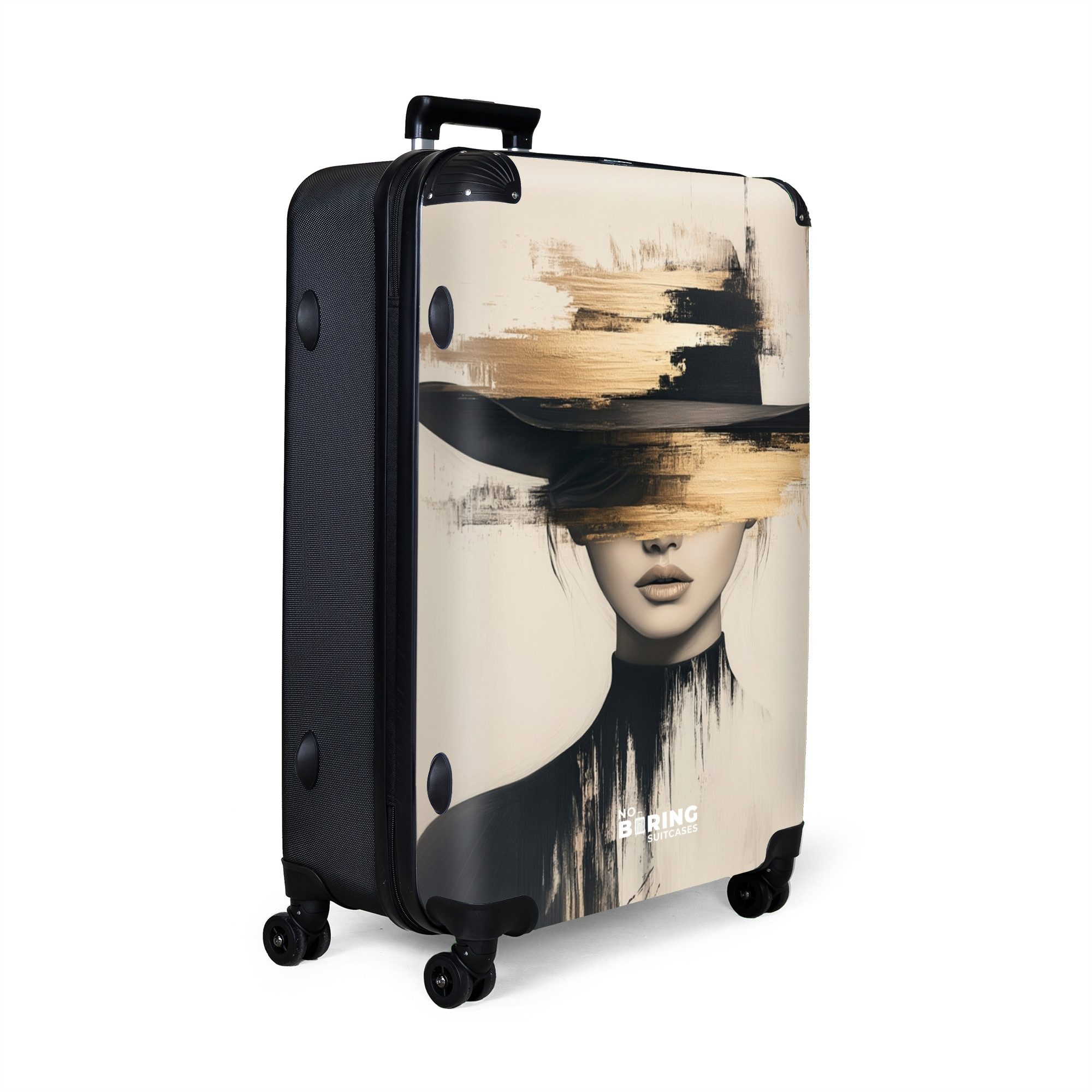 NoBoringSuitcases.com© Hartschalen-Trolley Frau mit schwarzem Hut günstig online kaufen