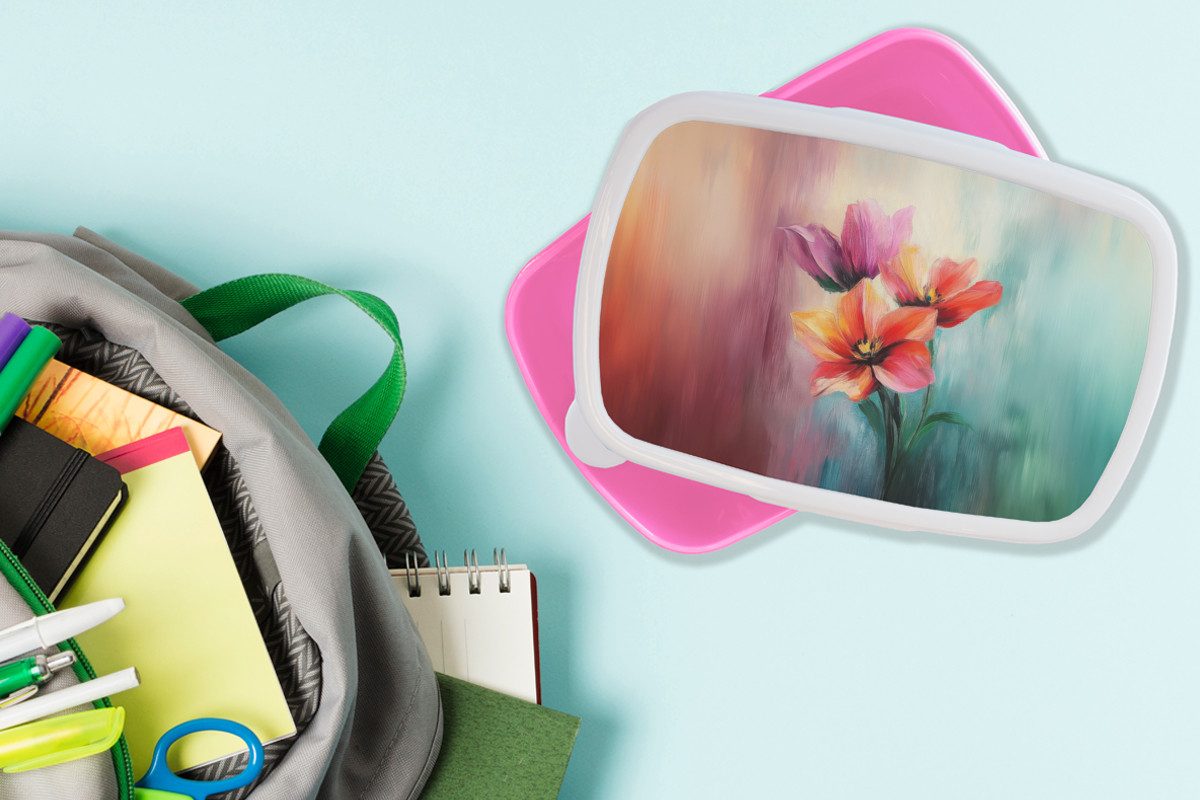 MuchoWow Lunchbox Tulpen - Lichtreflexe - Farbverlauf, Kunststoff, (2-tlg), Brotdosen, Lunch Box, Brotbox für Kinder und Erwachsene