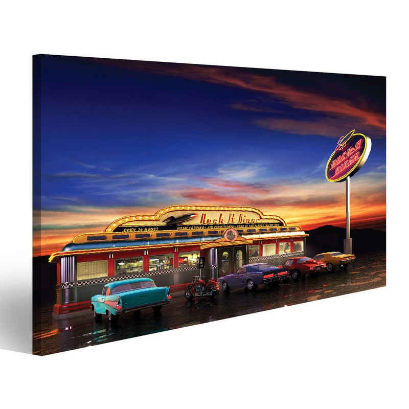 islandburner Leinwandbild Bild auf Leinwand Retro American Diner In Der Abenddämmerung Wandbild