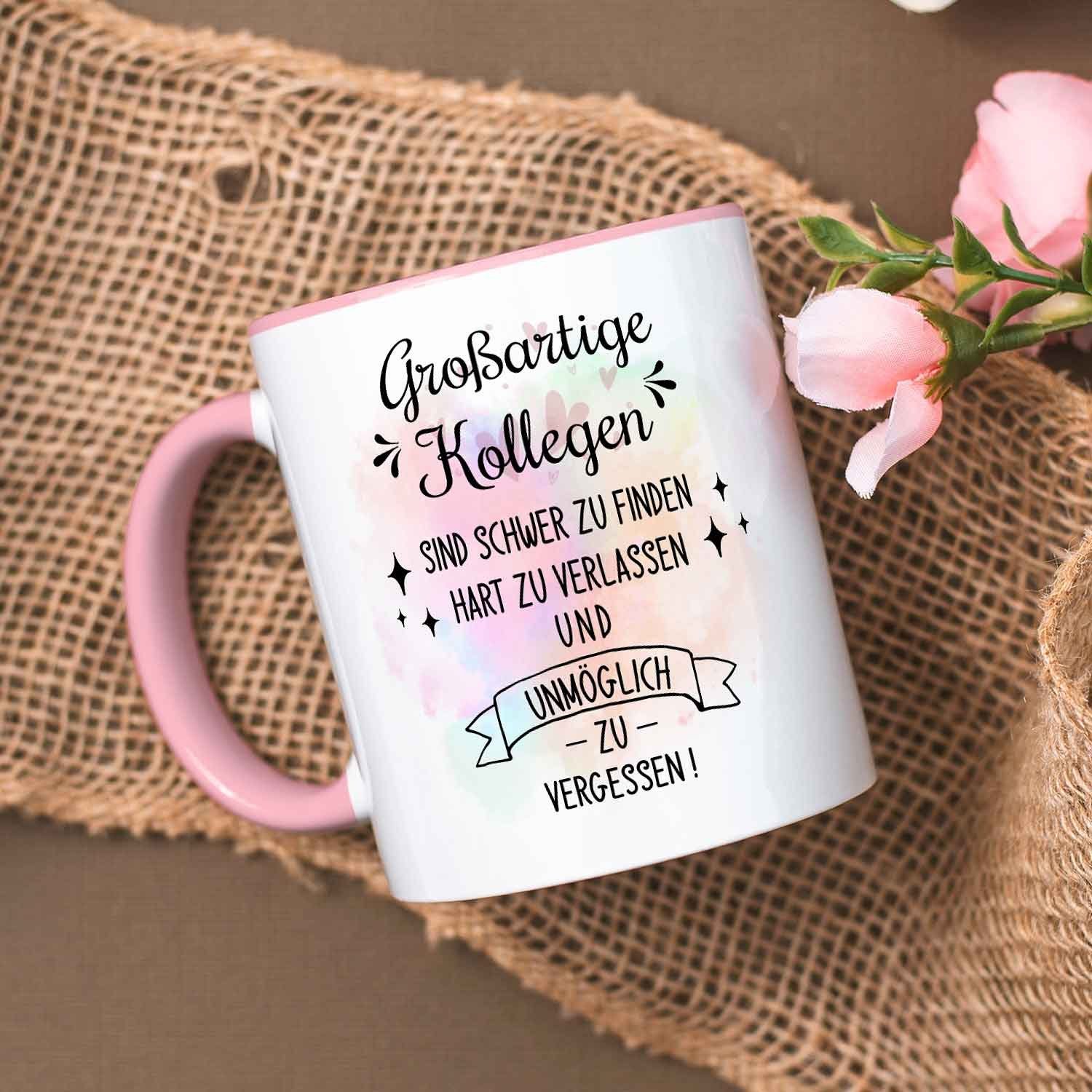 GRAVURZEILE Tasse mit Spruch - Großartige Kollegen - Abschiedsgeschenk für die Kollegen, Keramik, Farbe: Rosa
