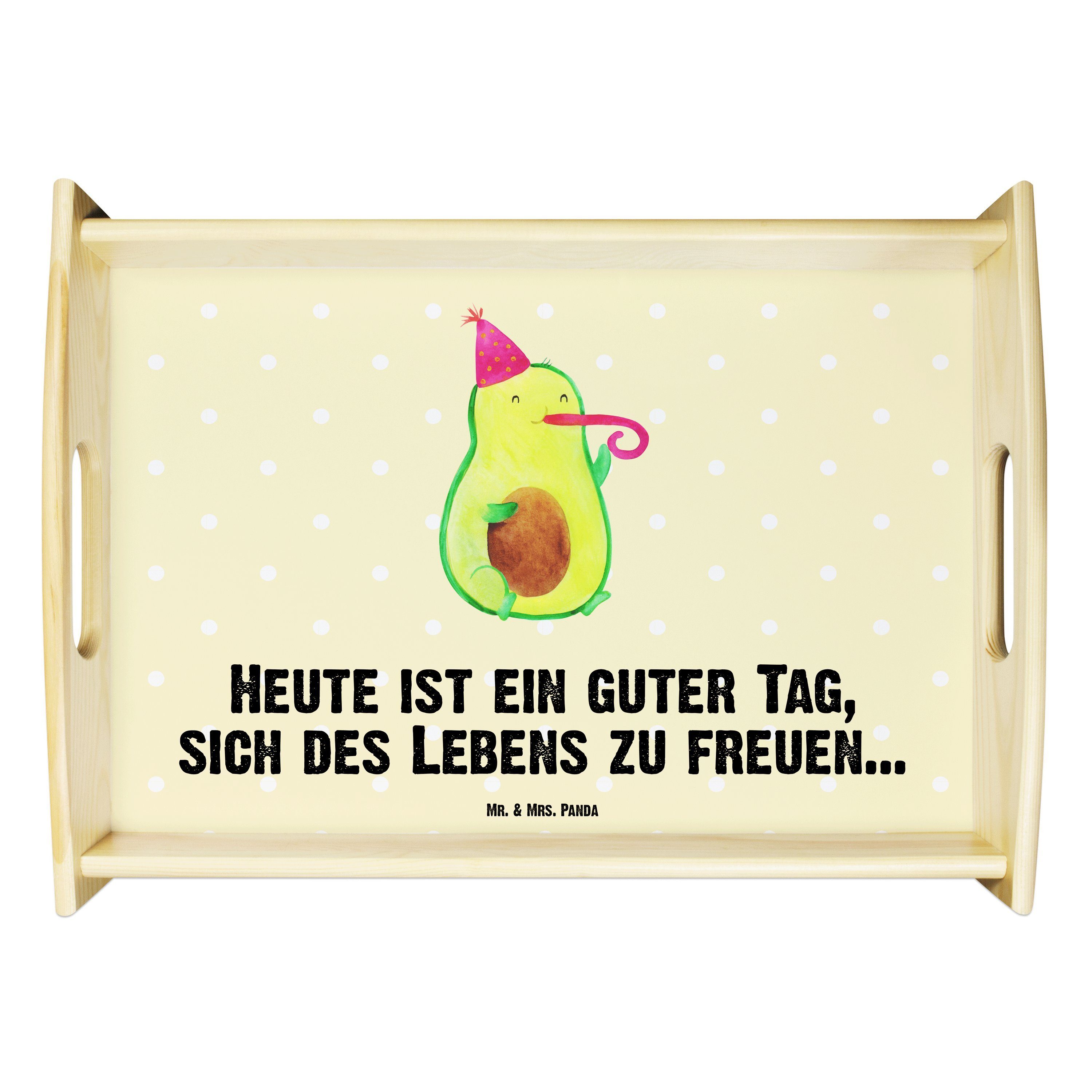 Mr. & Mrs. Panda Tablett Avocado Partyhupe - Gelb Pastell - Geschenk, Tröte, Tablett, Feierlic, Echtholz lasiert, (1-tlg)