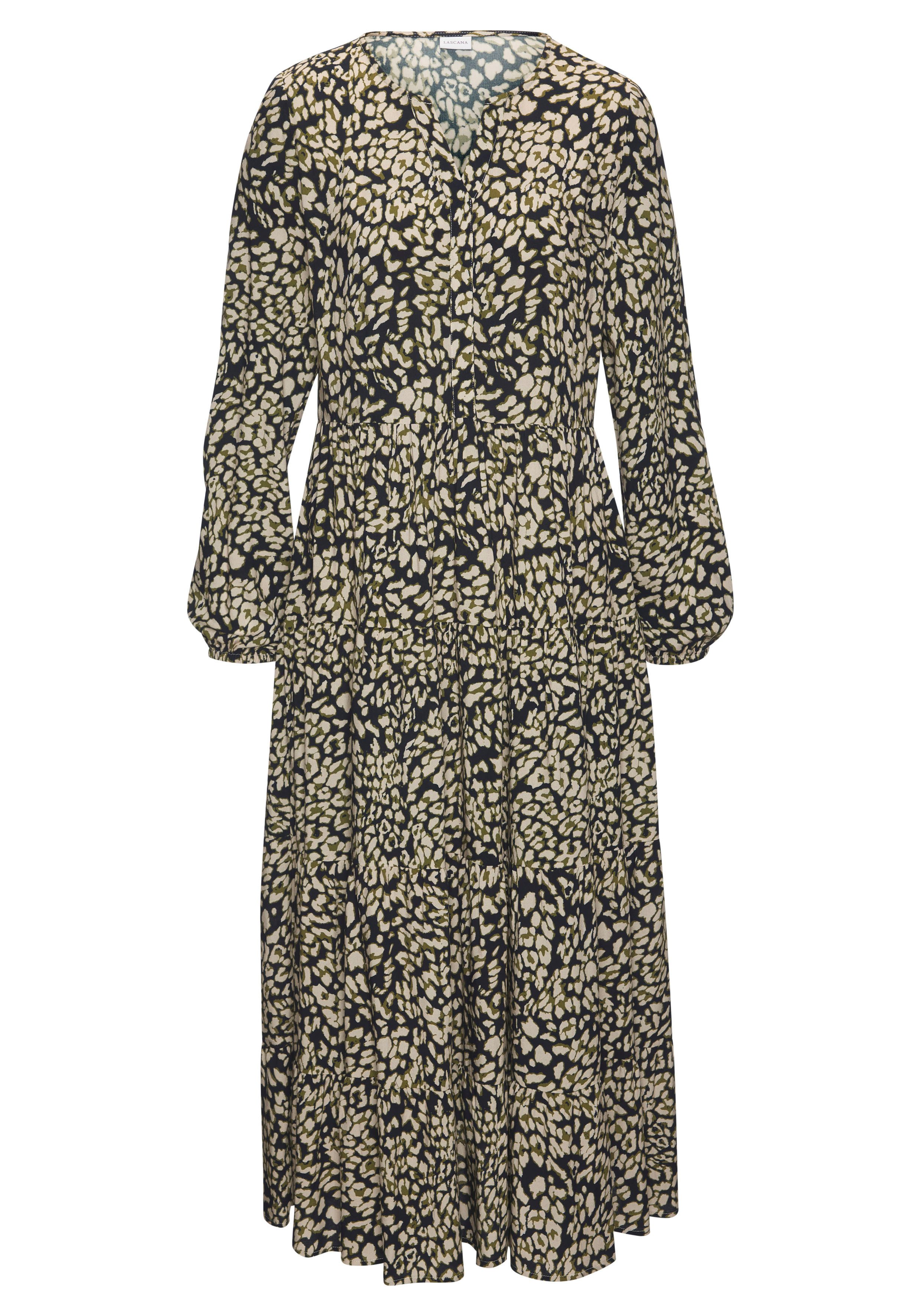 LASCANA Maxikleid mit Leoprint und Volants, Volantkleid günstig online kaufen