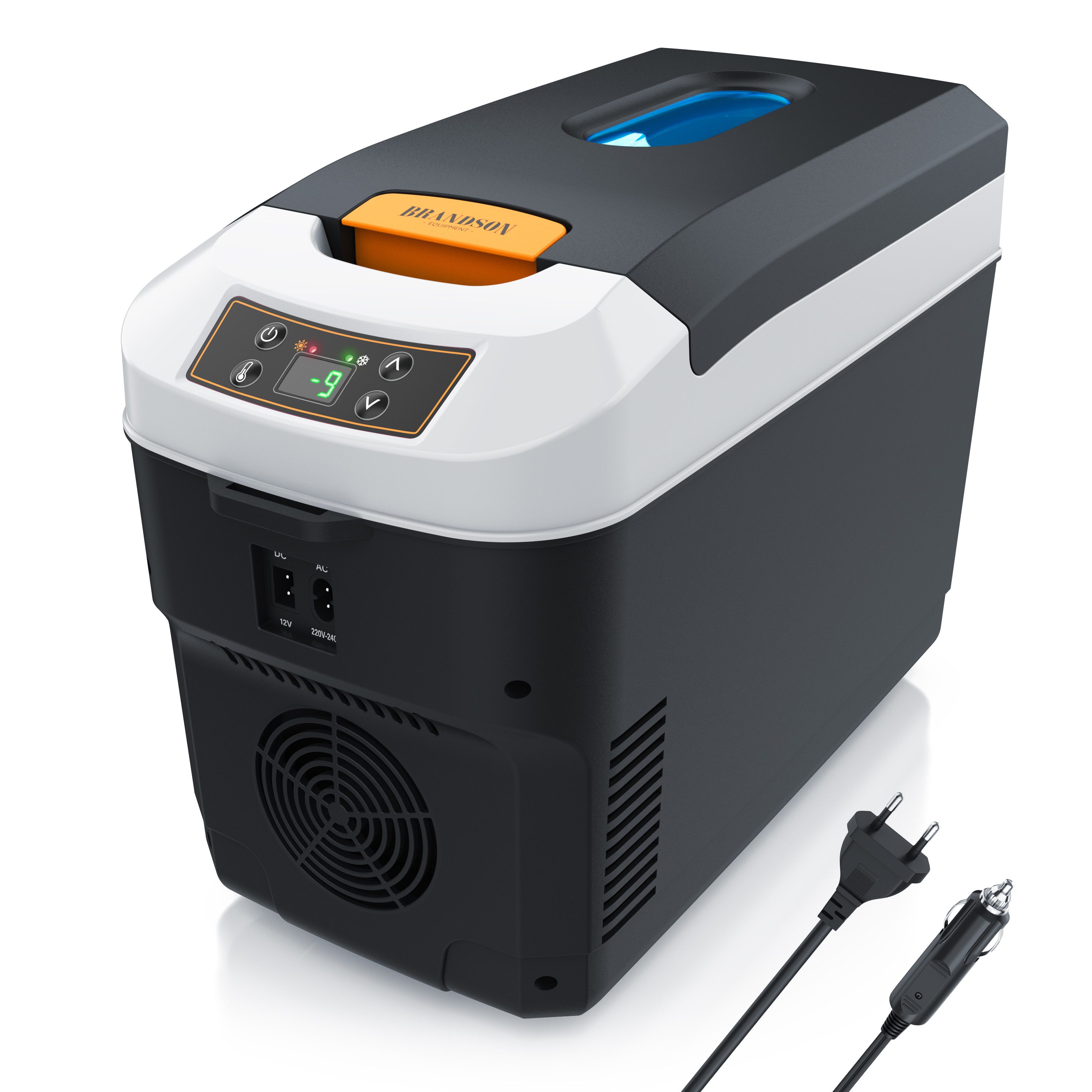 Brandson Elektrische Kühlbox 10 L, Kühlt & hält Warm, von -10 bis +65°C, Sichtfensterdeckel, 10 l, Kühlbox elektrisch für Auto & Camping, 12 V KFZ und 230 V Netz