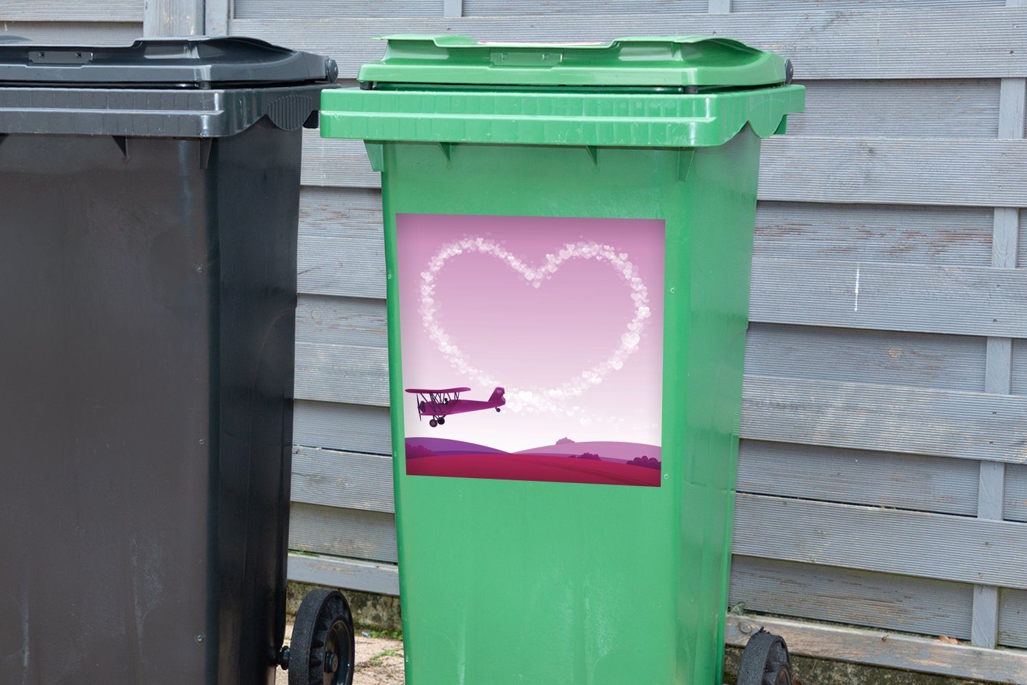 Eine Illustration Mülleimer-aufkleber, (1 Mülltonne, einem St), rosa Wandsticker MuchoWow Flugzeugs Sticker, in Himmel eines Container, Abfalbehälter