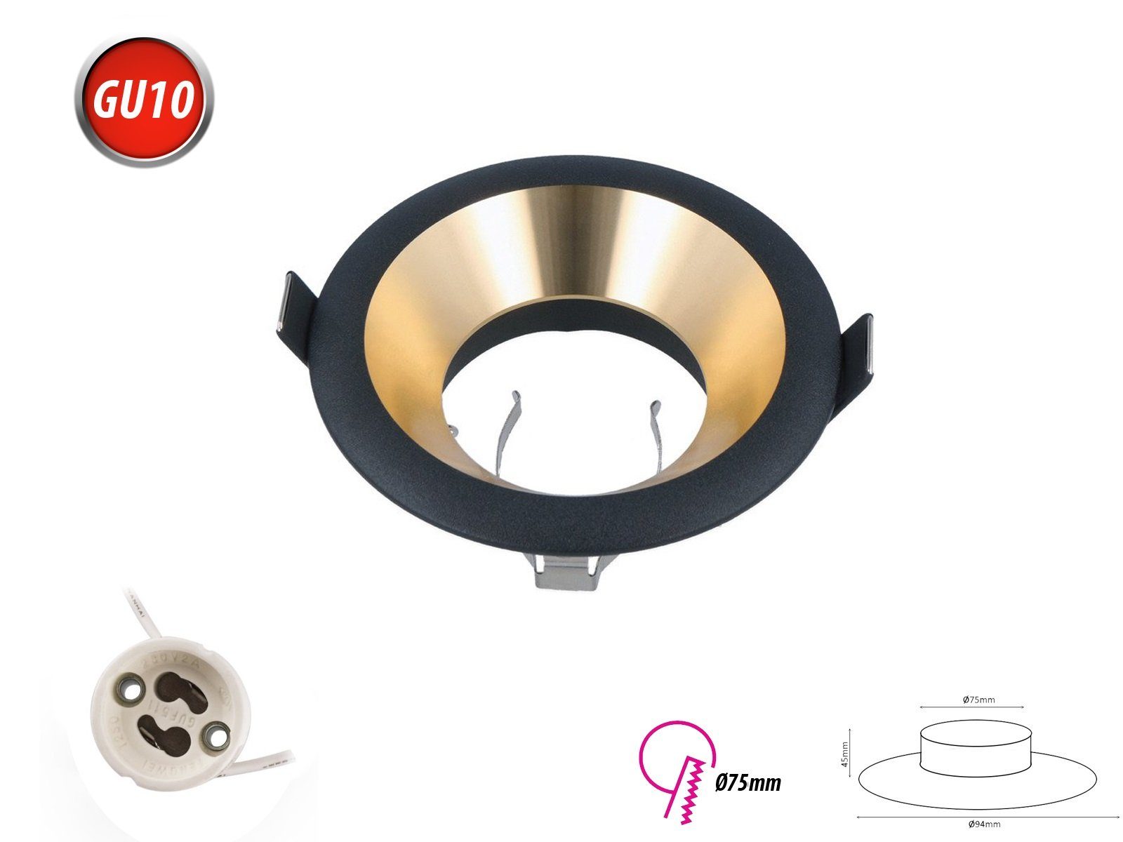 LED Einbauspots Leuchtmittel mit LED-Line inkl. Ø75mm GU10 Fassung Einbaustrahler Bohrloch LED 5W