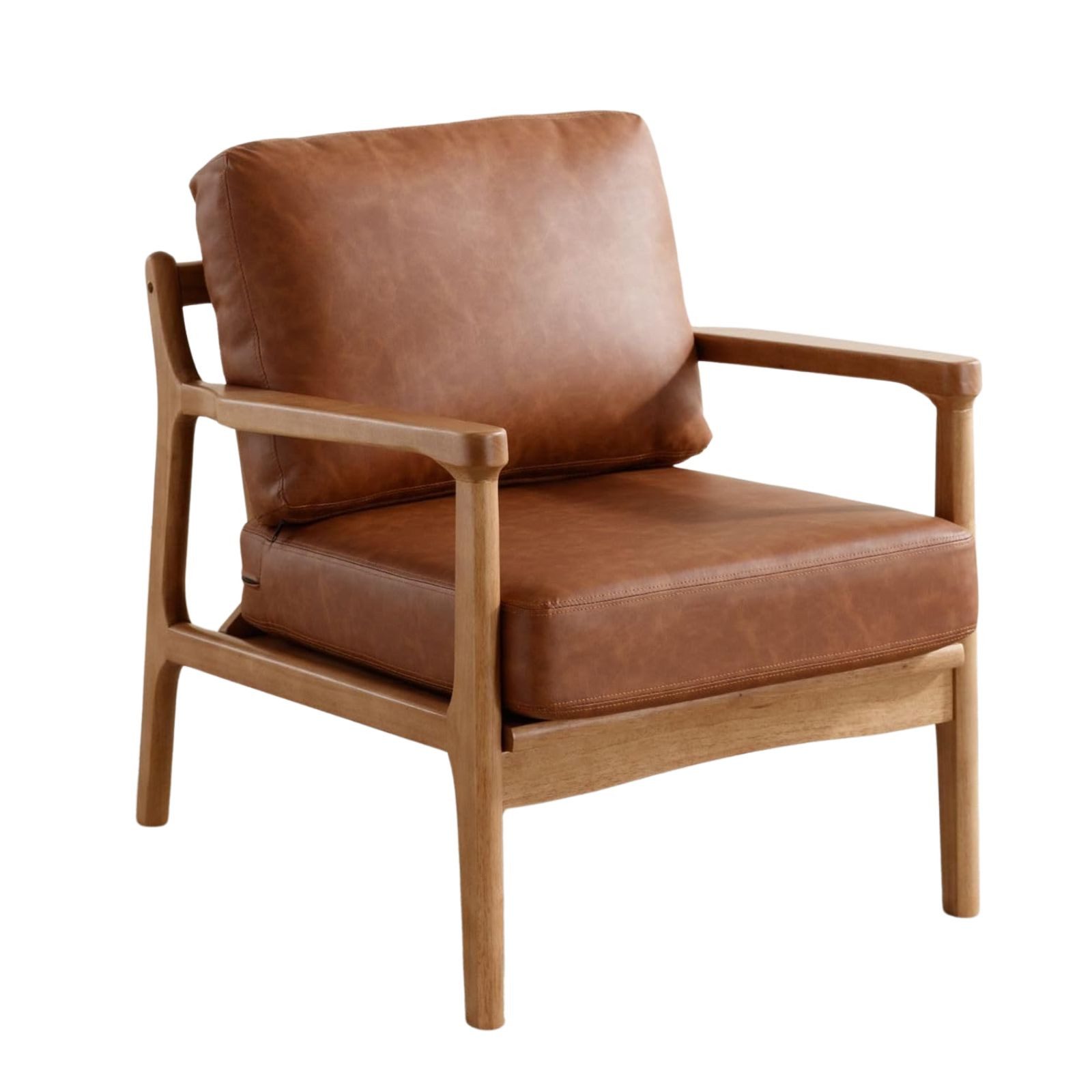 WAHSON OFFICE CHAIRS Loungesessel Vintage Loungesessel mit Holzgestell & Leinen/PU-Leder