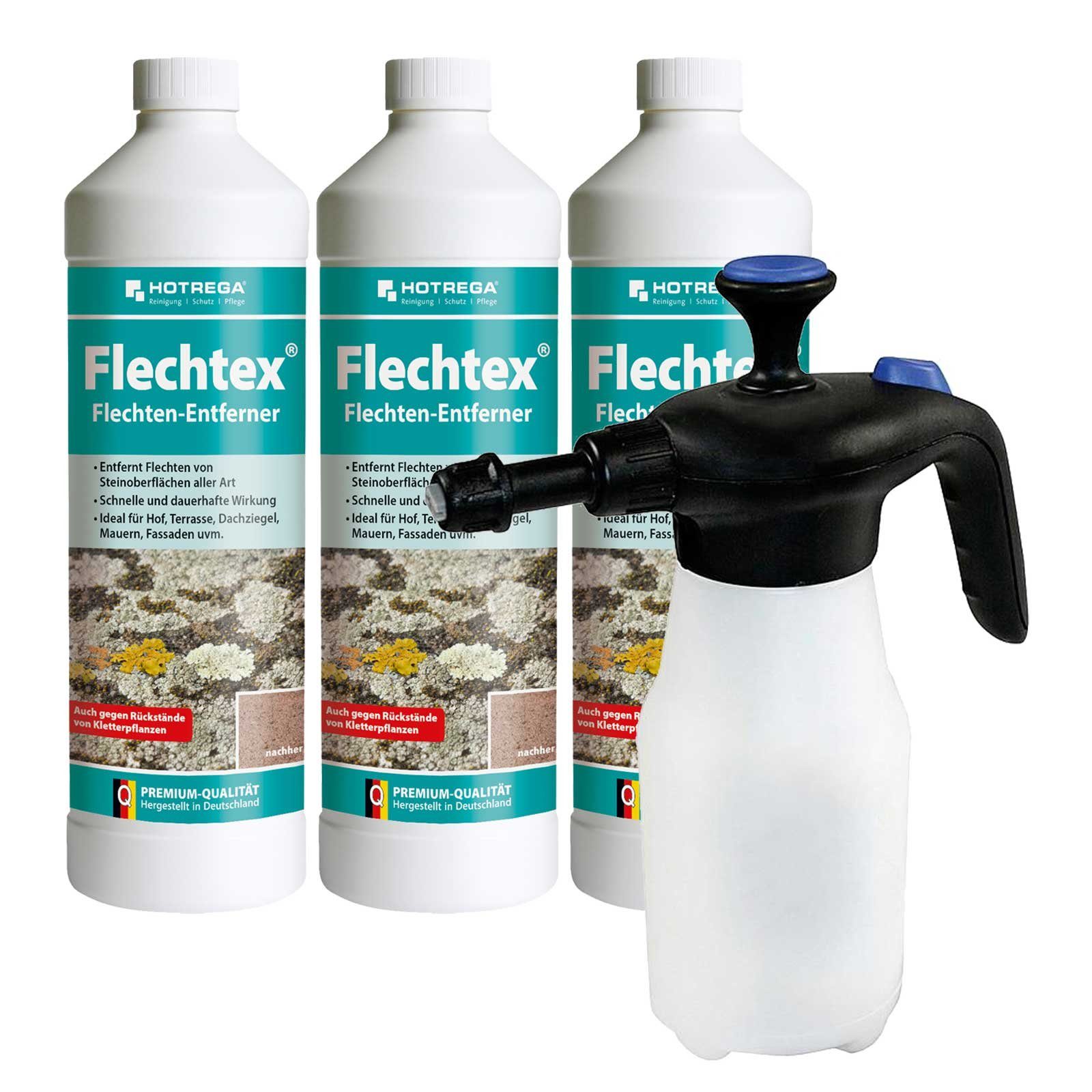 HOTREGA® Flechten Entferner Steinreiniger Flechtenentferner 3x1L + Drucksprüher Grünbelagentferner