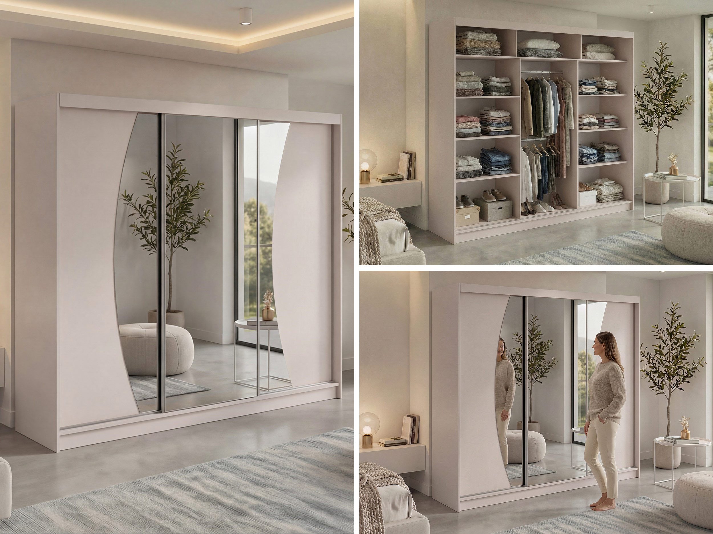 MKS MÖBEL Schiebetürenschrank VERONA 240 (mit Schubladen/ohne Schubladen, Spiegelschrank mit Kleiderstange) Schwebetürenschrank 240 cm, Kleiderschrank, modernes Design