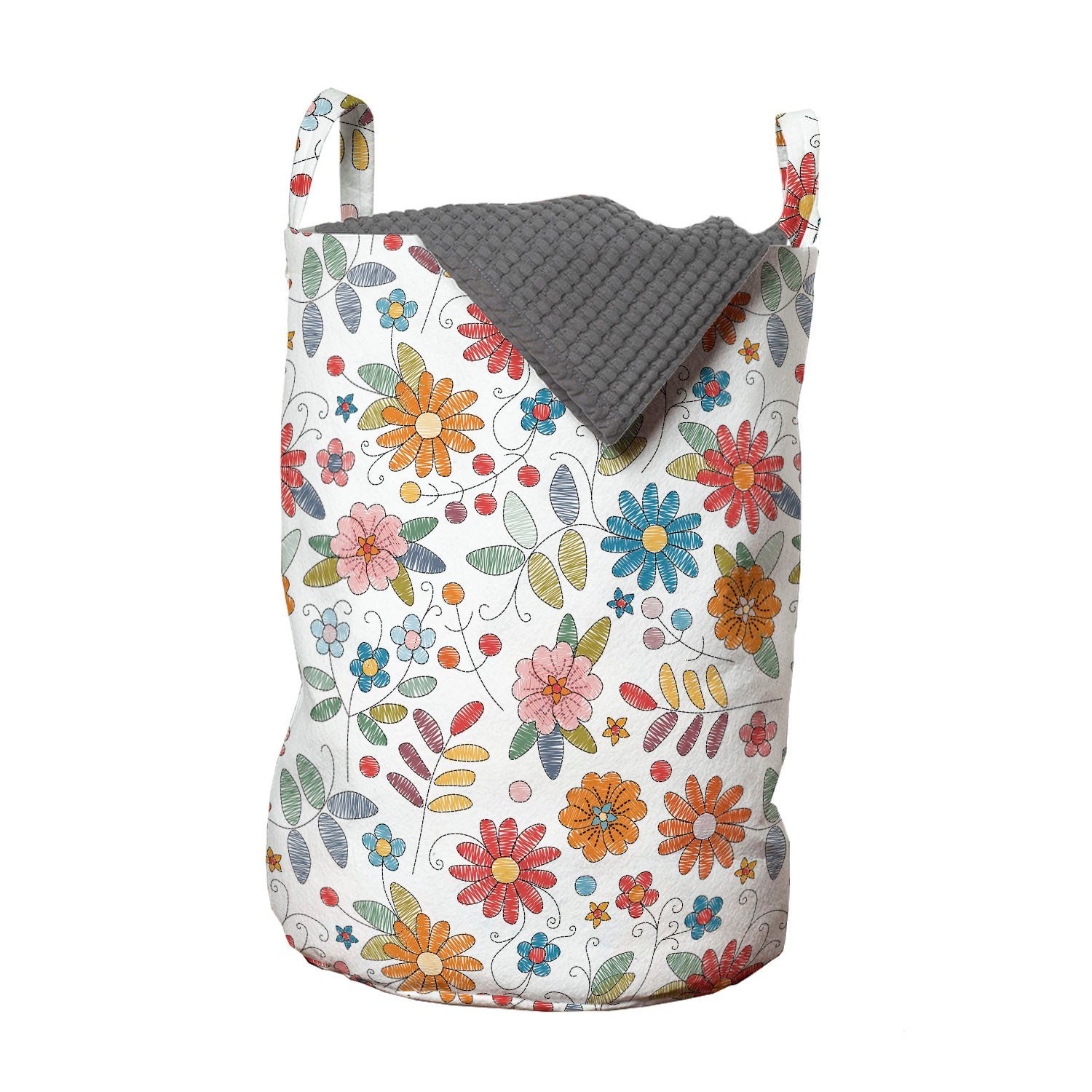 Abakuhaus Wäschesäckchen Wäschekorb mit Griffen Kordelzugverschluss für Waschsalons, Blume Bunte blühende Gänseblümchen