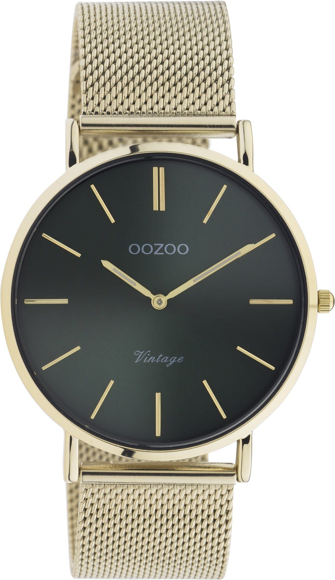 OOZOO Quarzuhr Vintage Armbanduhr C10872 Grün Milanaiseband Goldfarben 40 mm