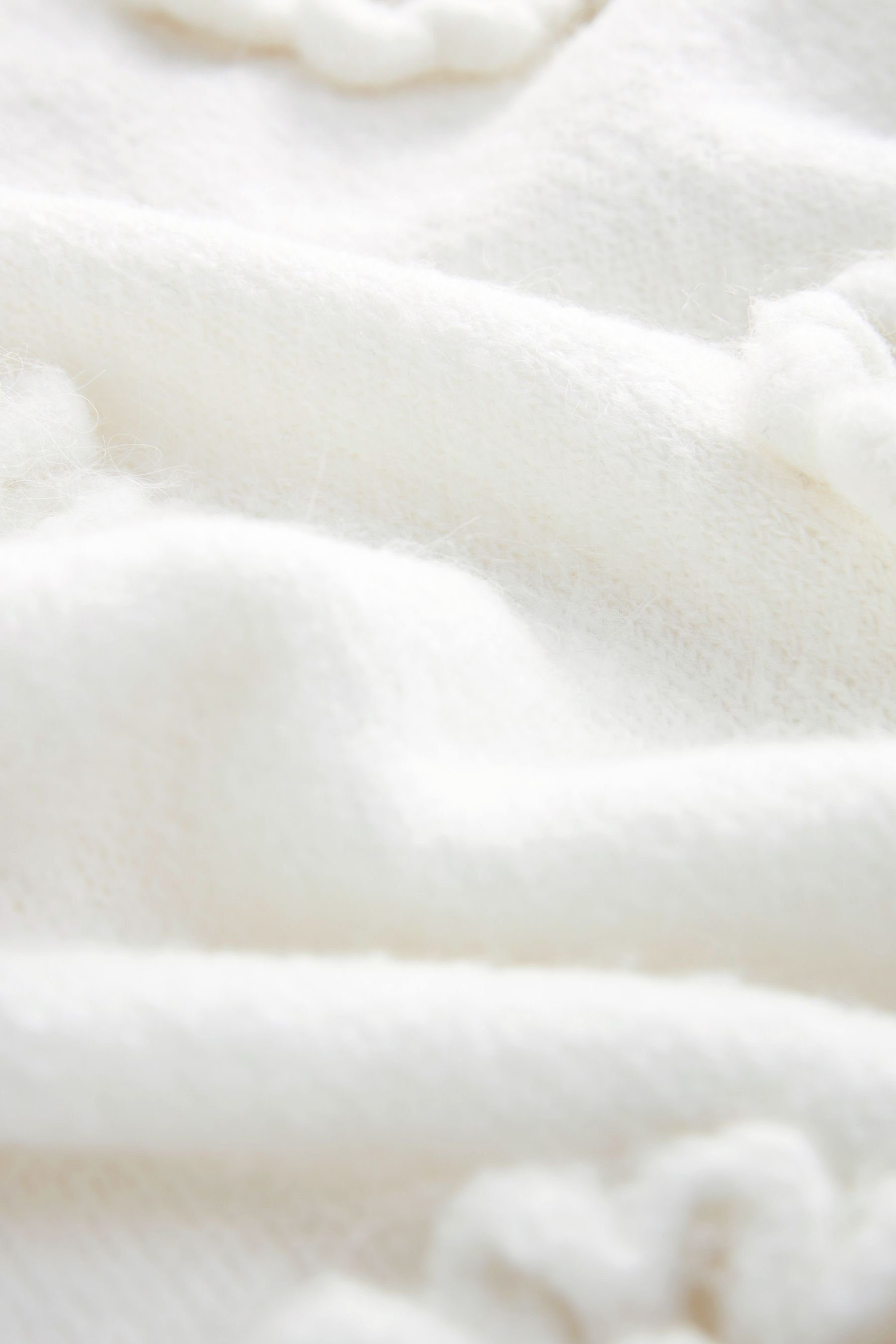 Next Hochgeschlossener Stehkragenpullover (1-tlg) White Ecru Häkelblume mit Pullover