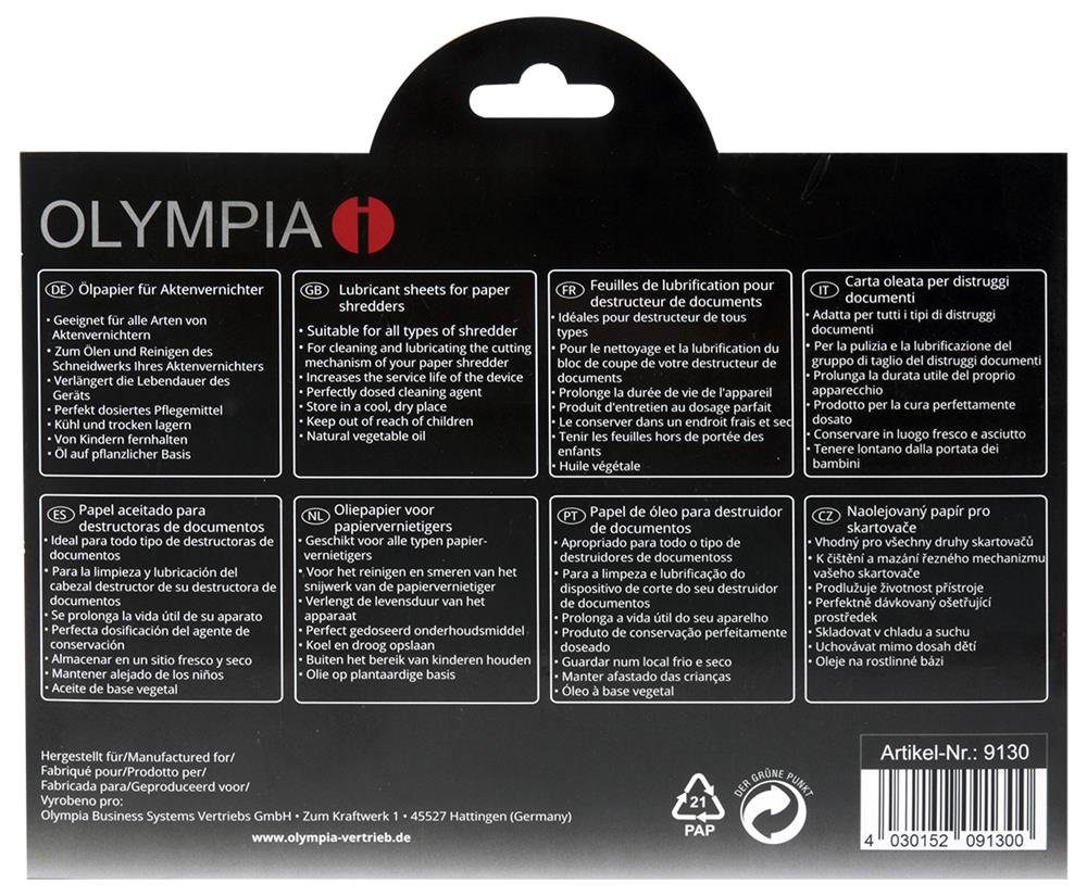 OLYMPIA OFFICE Aktenvernichter 9130, Ölpapier für Aktenvernichter, 12 Blatt Größe A5