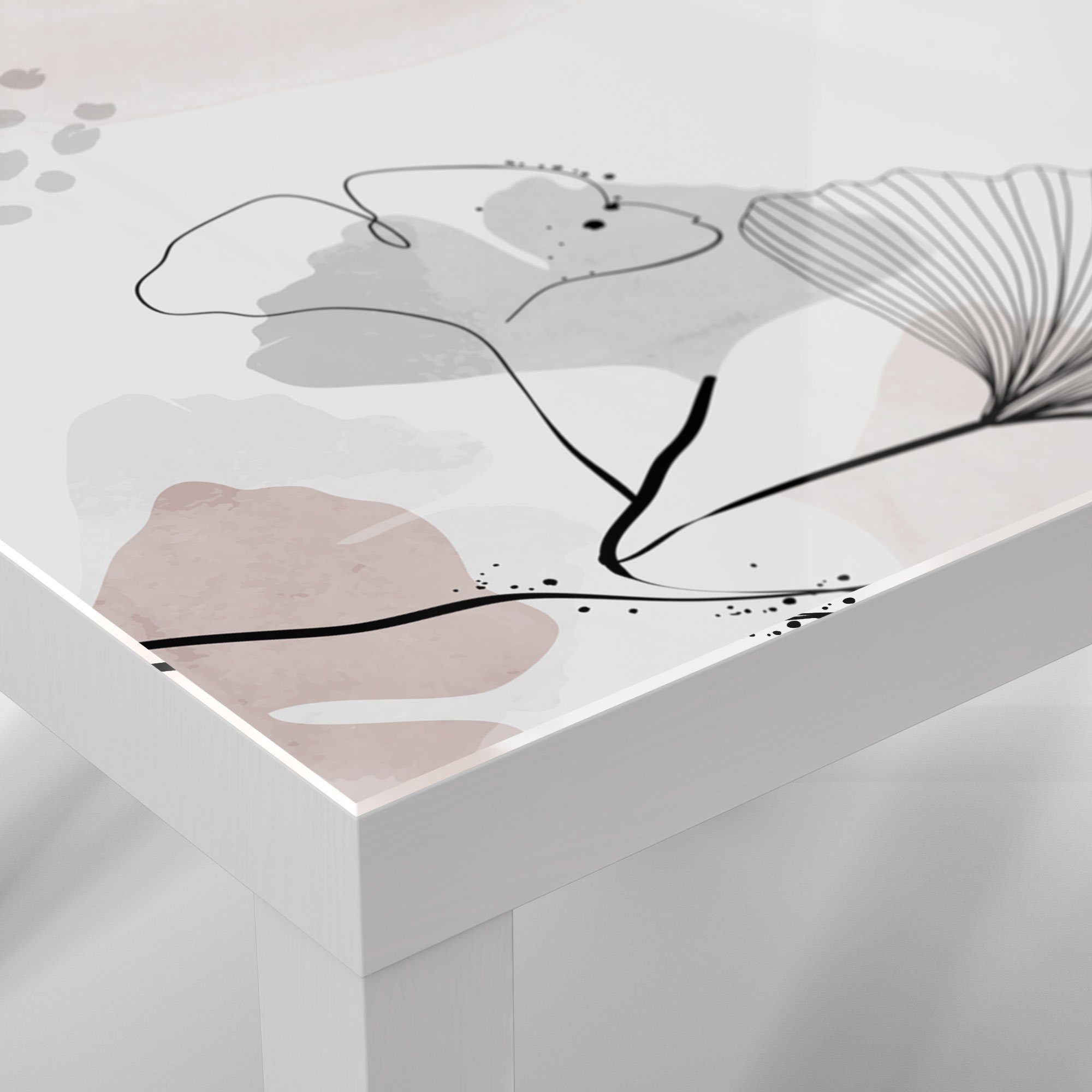 'Dekorativer Glas Weiß DEQORI Couchtisch Beistelltisch Gingko-Banner', Glastisch modern