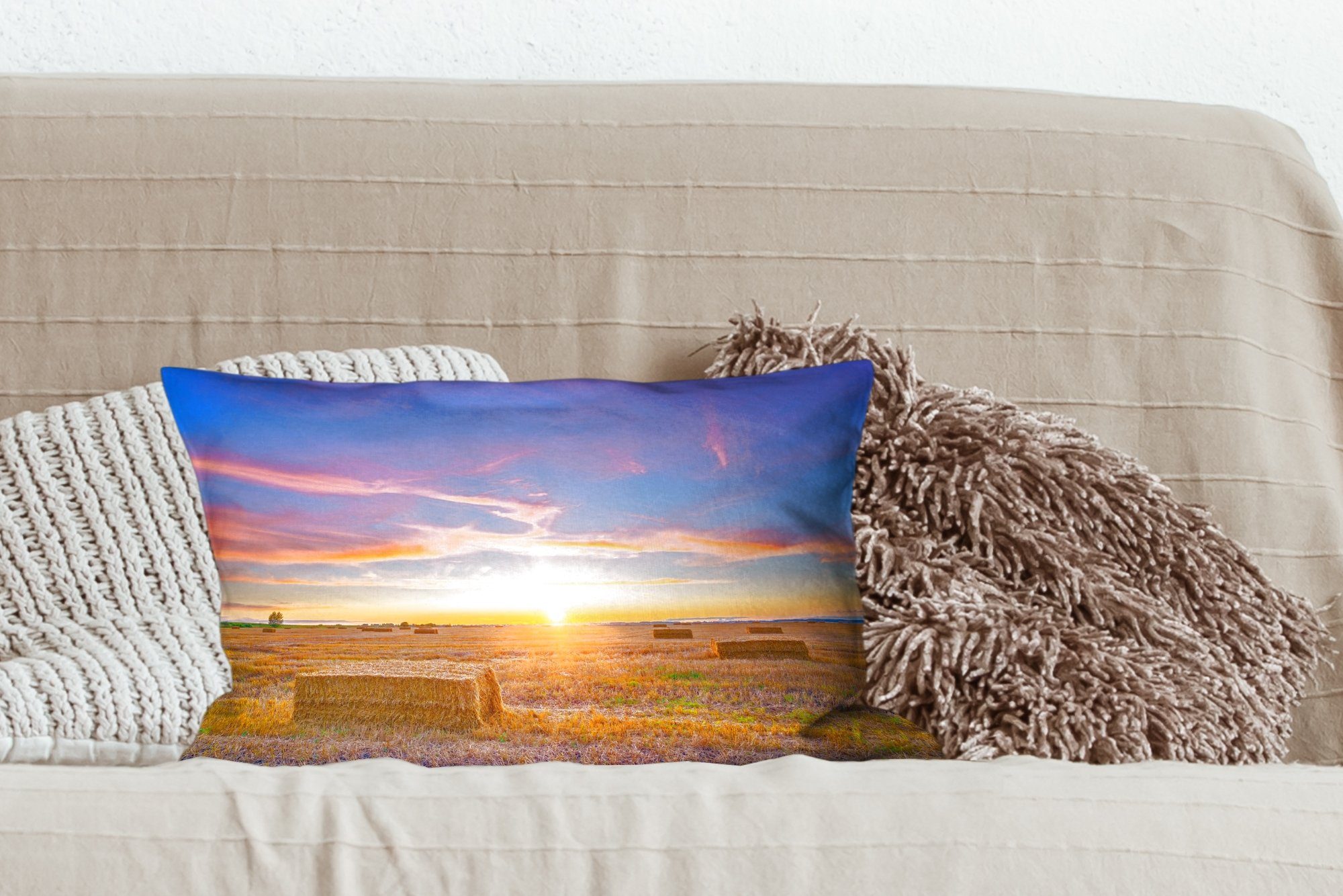 - Füllung, Himmel - mit Dekoration, Wohzimmer Dekokissen - Sonne Schlafzimmer Dekokissen Stroh Zierkissen, Landschaft, MuchoWow