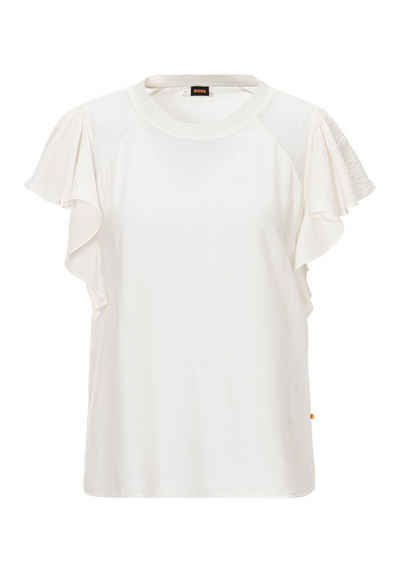 BOSS ORANGE Shirtbluse C_Benissa Premium Damenmode mit Volant und Netzeinsätzen