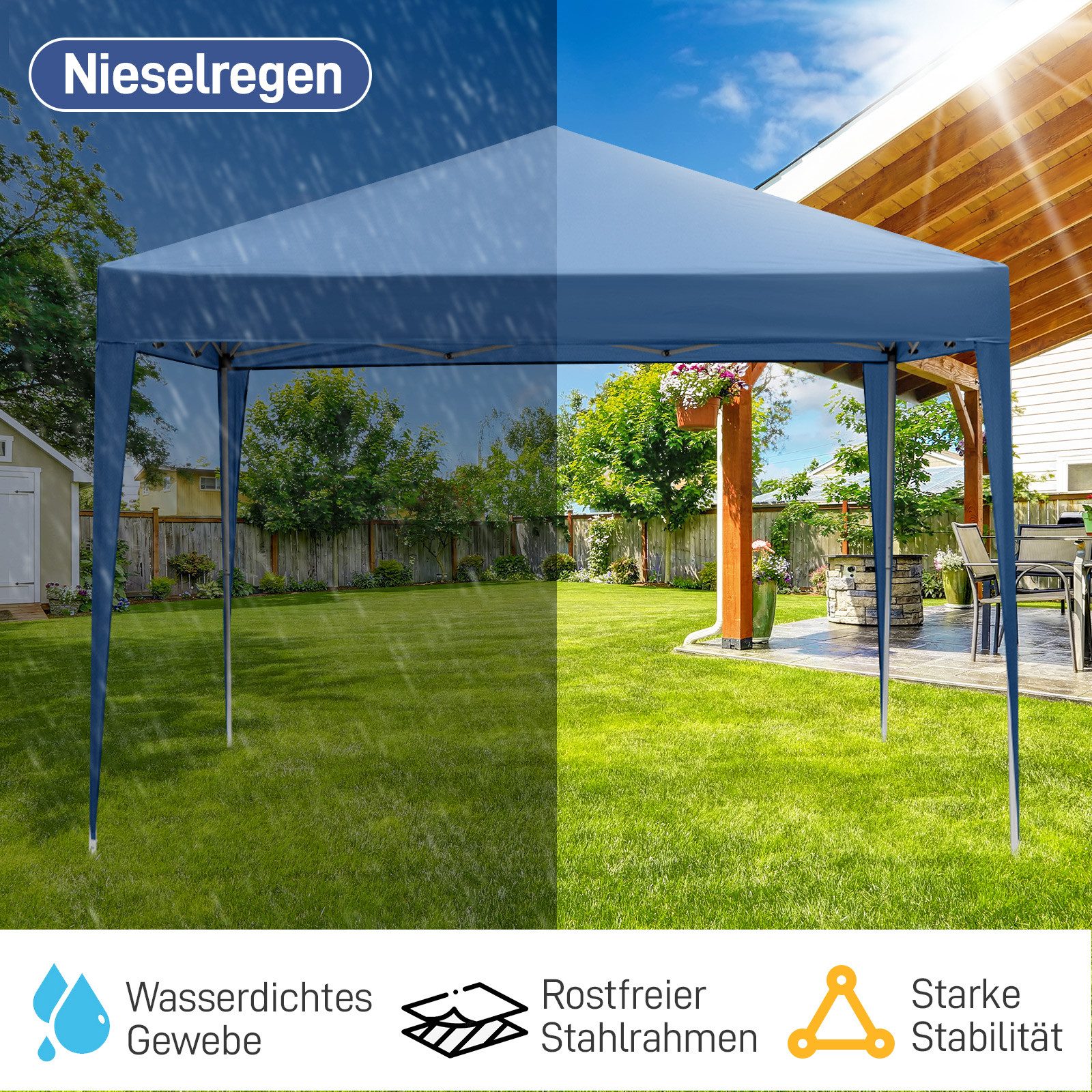 LALAHO Faltpavillon Pavillon 3x3m Pop-Up Gartenzelt höhenverstellbar, Partyzelt, UV-Schutz Gartenpavillon mit Tasche Faltzelt, für Garten, Balkon – Bild 4 von 5