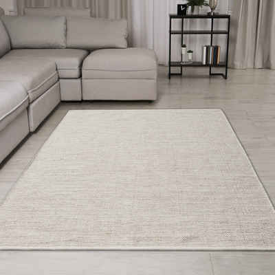 Teppich Luxuriöser Wollteppich handgewoben Uni Design in creme-beige, TeppichHome24, rechteckig