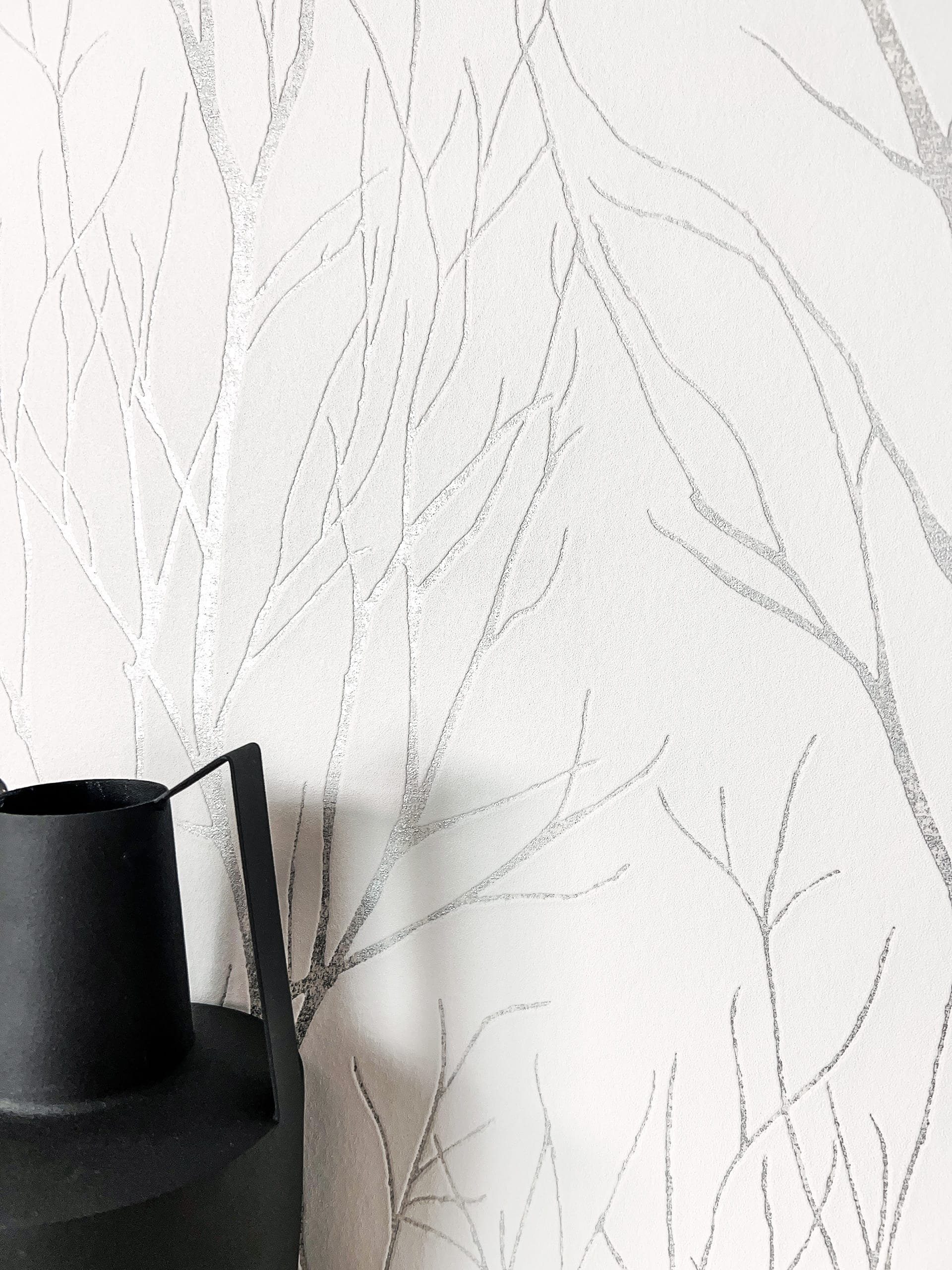 Newroom Vliestapete, Weiß Tapete Floral Äste günstig online kaufen
