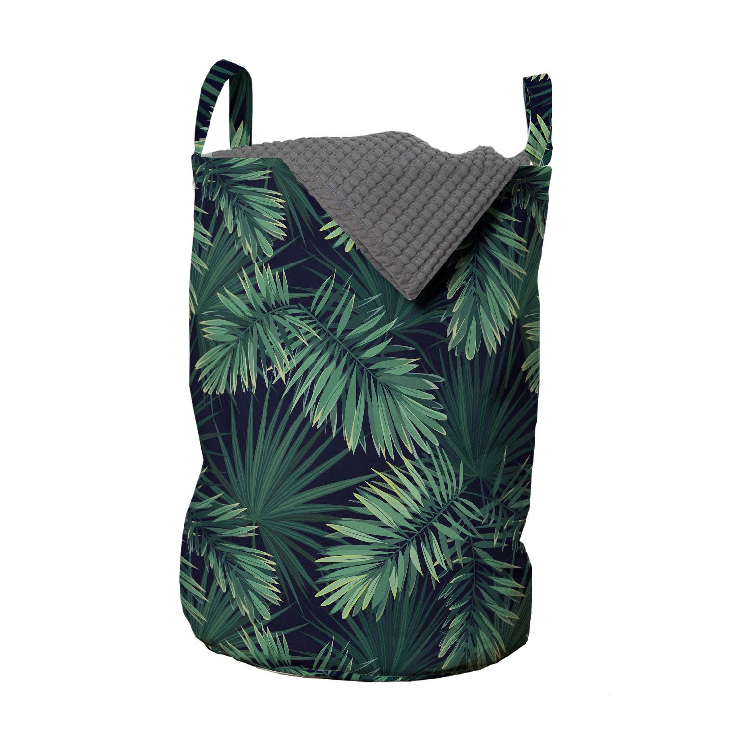 Abakuhaus Wäschesäckchen Wäschekorb mit Griffen Kordelzugverschluss für Waschsalons, Palme Exotische Dschungel Laub Muster