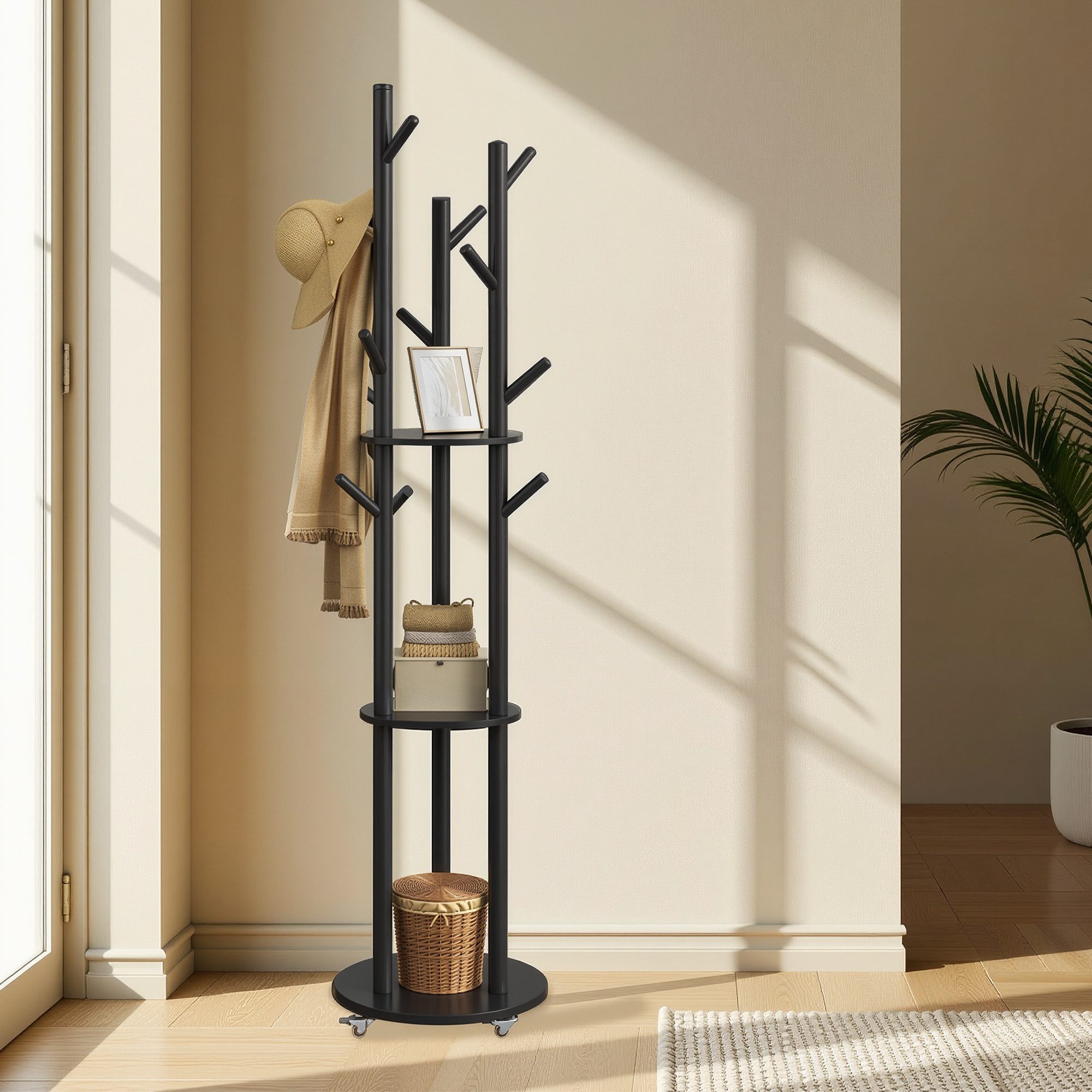 VASAGLE Garderobenständer Kleiderständer, mit 11 Haken und 3 Ablagen, 4 dre günstig online kaufen