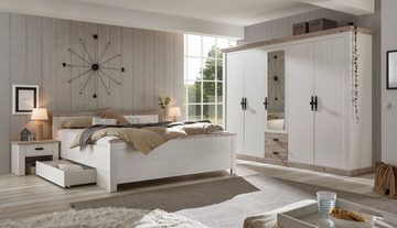 Furn.Design Bett Rovola (Doppelbett in Pinie weiß Landhaus, Liegefläche 180 x 200 cm), verstellbare Einlasstiefe