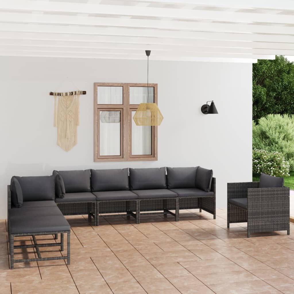 furnicato Gartenlounge-Set 8-tlg. Garten-Lounge-Set mit Kissen Poly Rattan Grau, (1-tlg)