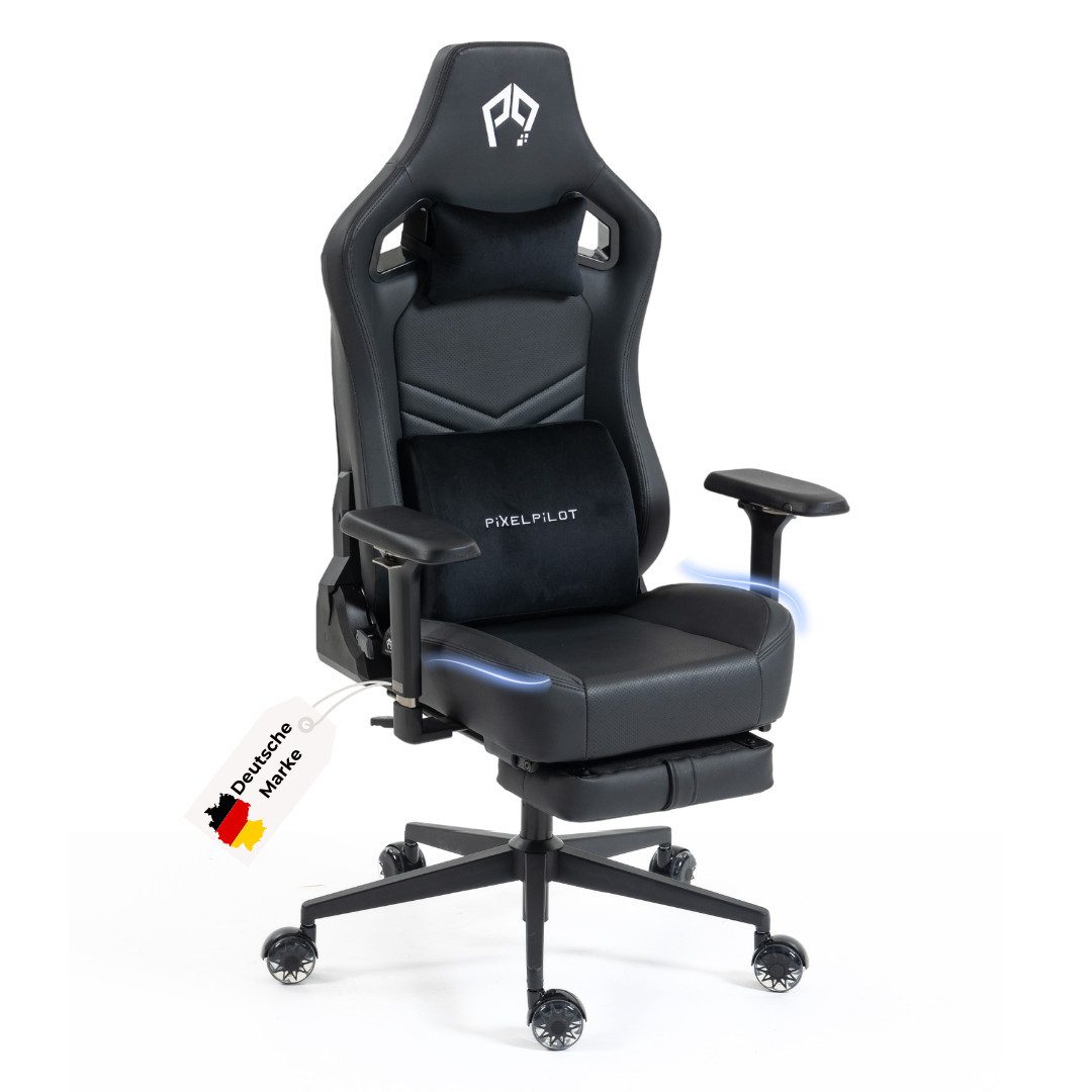 PixelPilot Gaming-Stuhl Gaming Stuhl mit 4D-Armlehne, Fußstütze, Kopf- und Lendenwirbelstütze