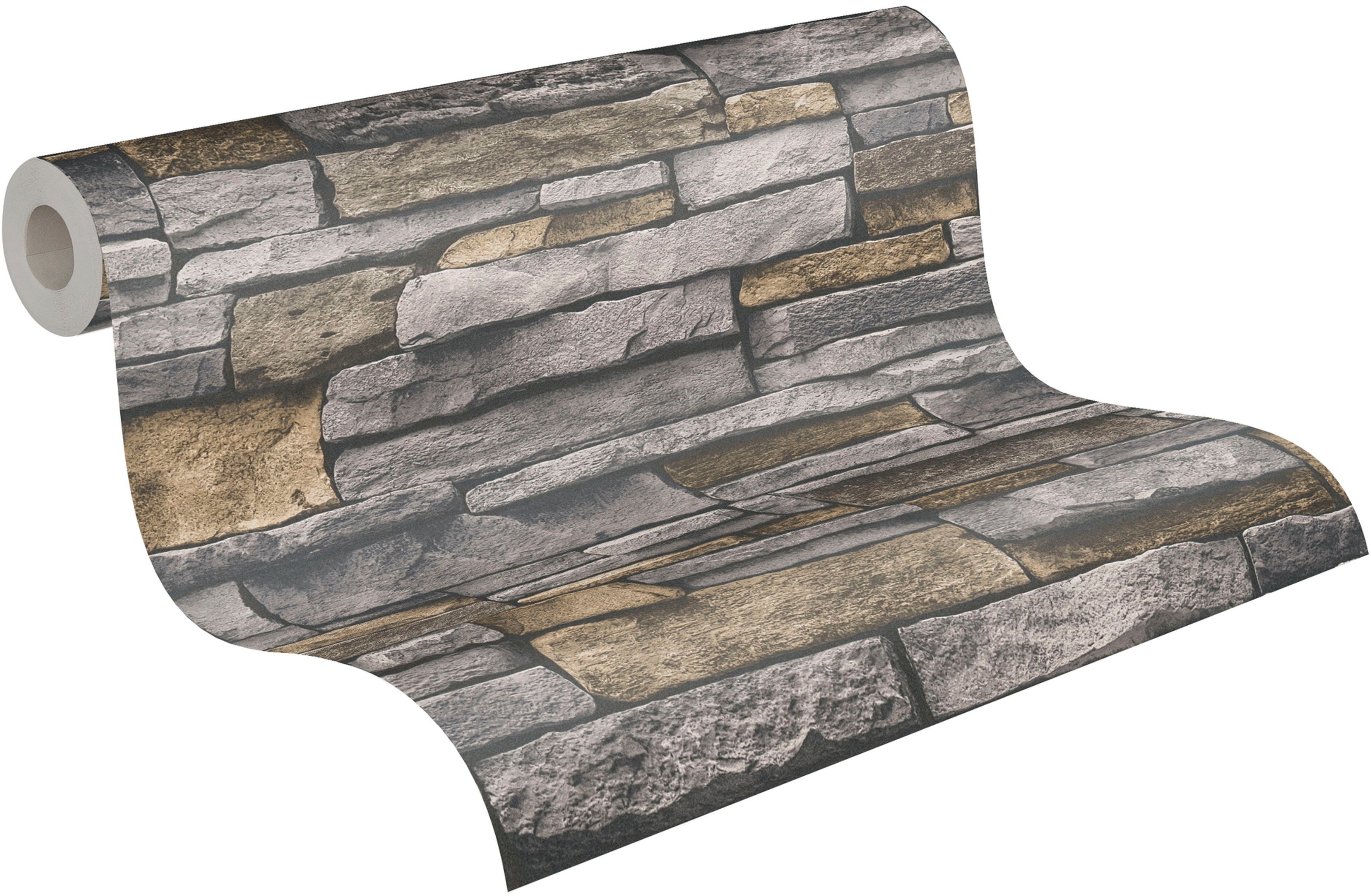 A.S. Création Vliestapete Terra Steintapete, leicht strukturiert, gemustert, matt, neutral, (1 St), Steinoptik Steinwand Naturstein-Tapete 3D-optik Tapeten Wohnzimmer