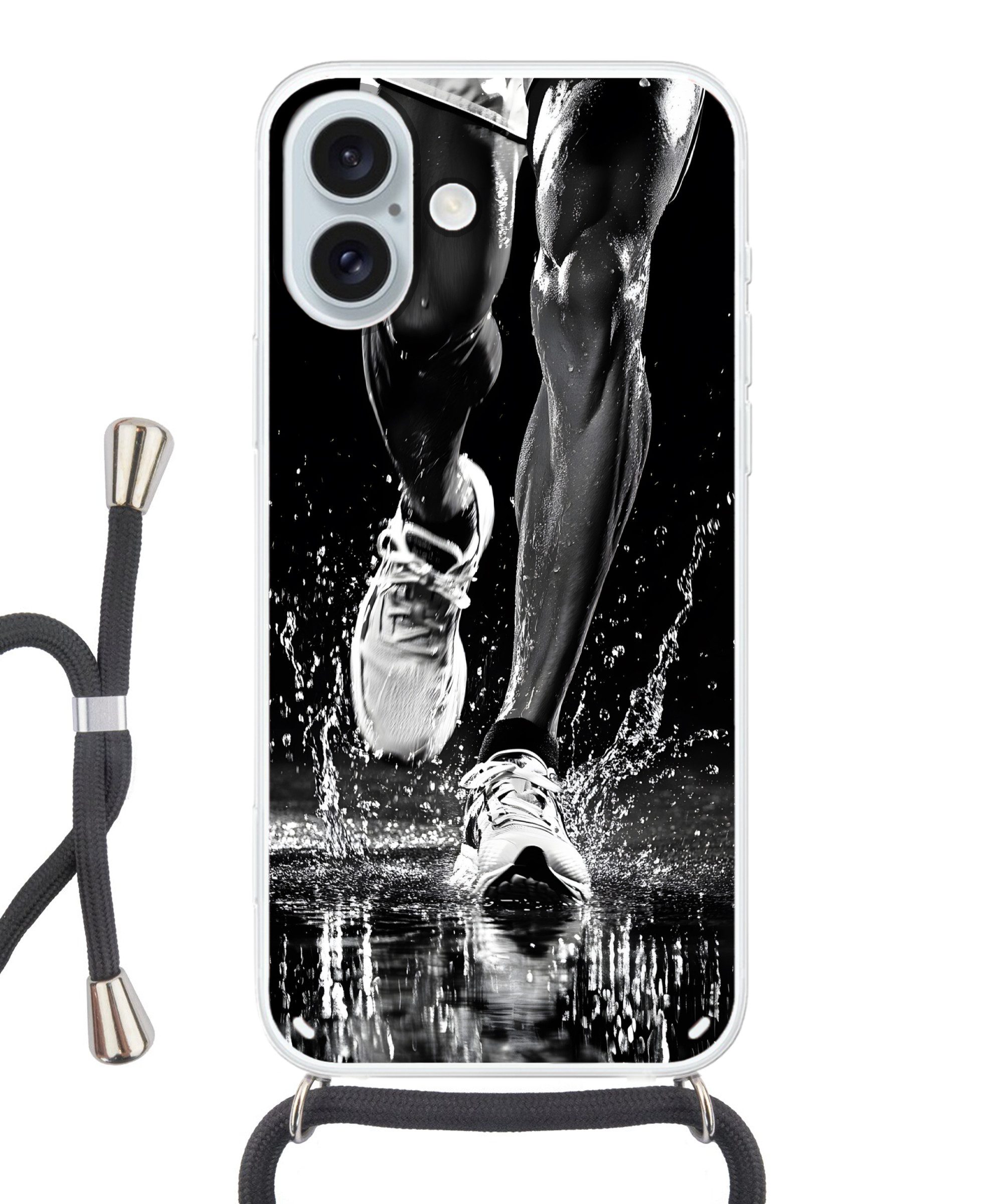 MuchoWow Handyhülle für Apple iPhone 16 Plus Laufschuhe - Laufen - Drops - Schwarz, Tragbare Handyhüllen mit Kette zum umhängen, Handykette Handyband