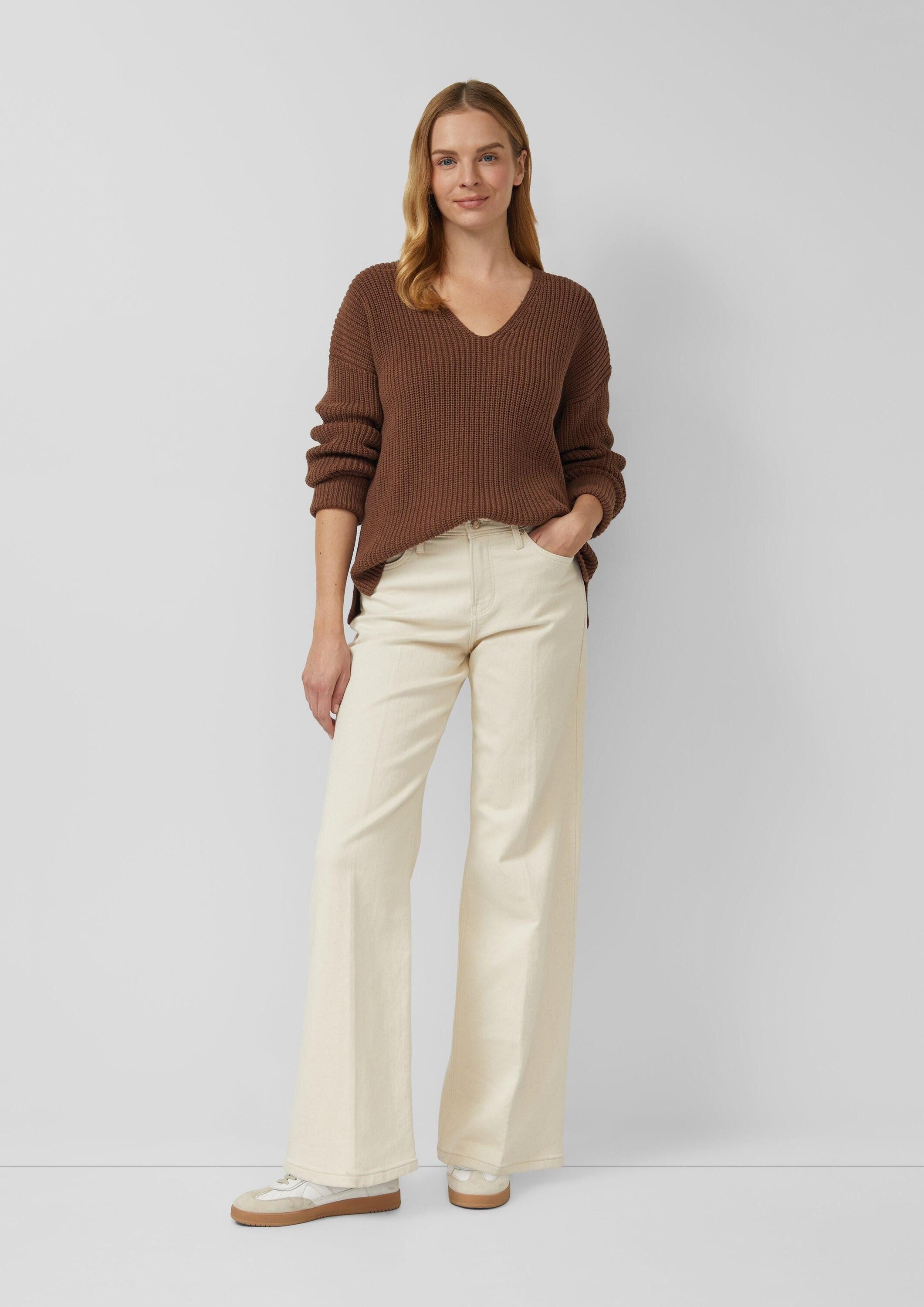 s.Oliver Longpullover Strickpullover Grobstrickpullover mit V-Ausschnitt im Relaxed Fit