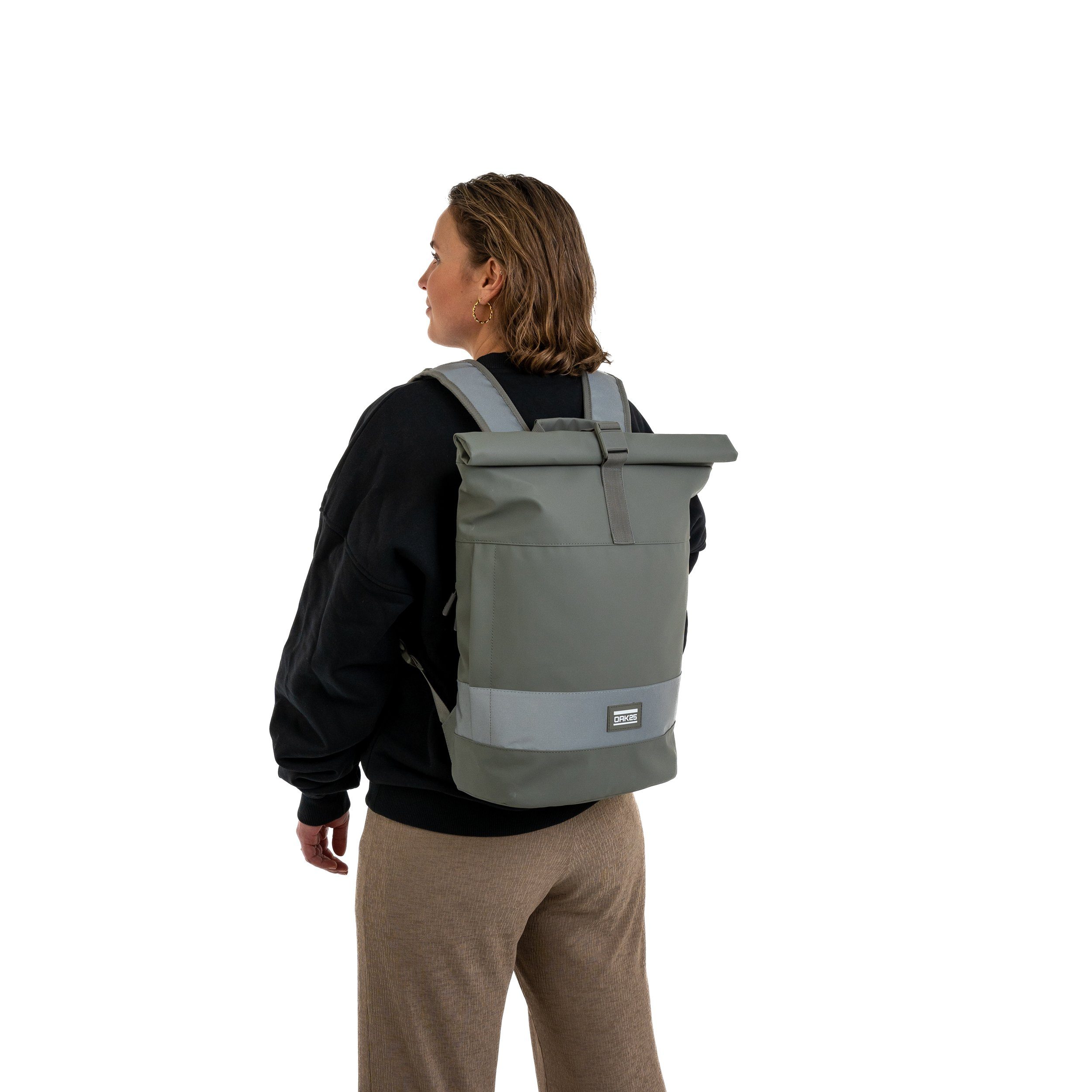 OAK25 Cityrucksack Everyday Rolltop Rucksack (1-tlg), Reflektierend, Wasserabweisend