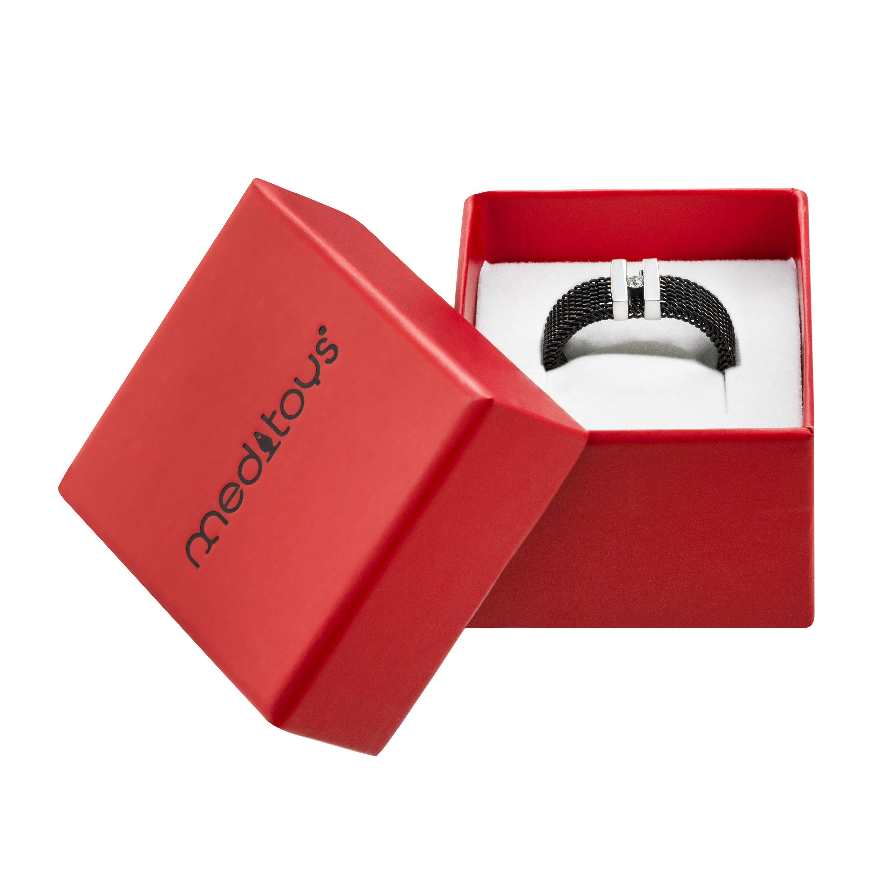 meditoys Fingerring Damen-Edelstahlring · Mesh-Ring (Schwarz) mit Kristall – Bild 3 von 5