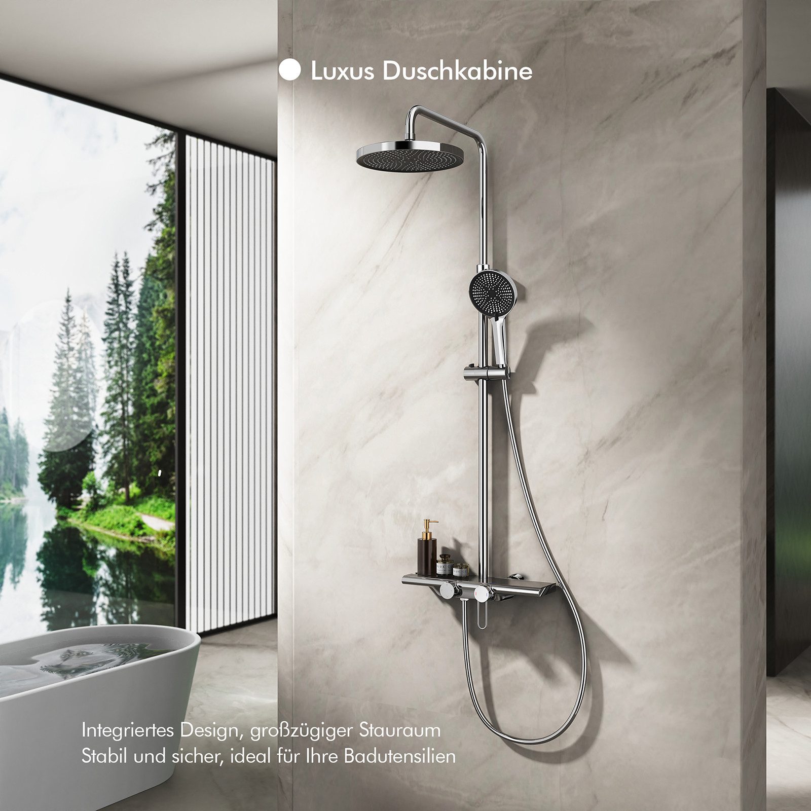 HOMELODY Duschsystem Regendusche Stangenbrause-Set 400 mm Ablage 5 Modi, hö günstig online kaufen