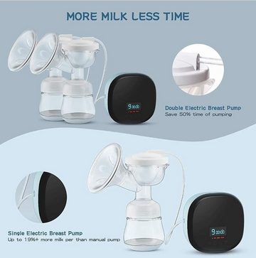 Daskoo Doppelmilchpumpe Doppelte elektrische Milchpumpe, tragbare Anti-Überlauf-Milchpumpe, mit 3 Modi und 9 Saugstufen,2 Aufbewahrungstaschen-Adaptern